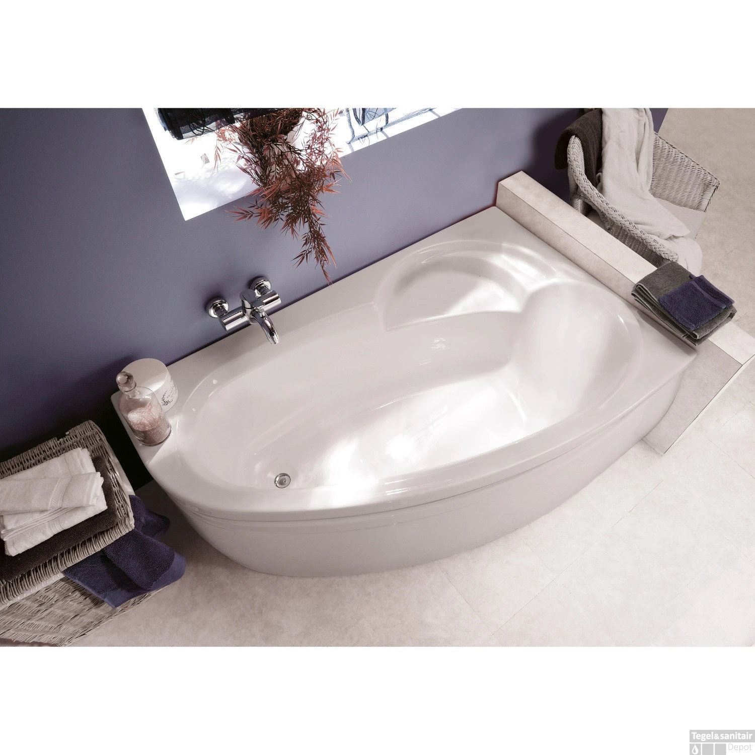 Hoekbad Allibert ZELI Rechte Hoek Asymmetrisch 175x110x53-55 Cm Wit Links - Afbeelding 2