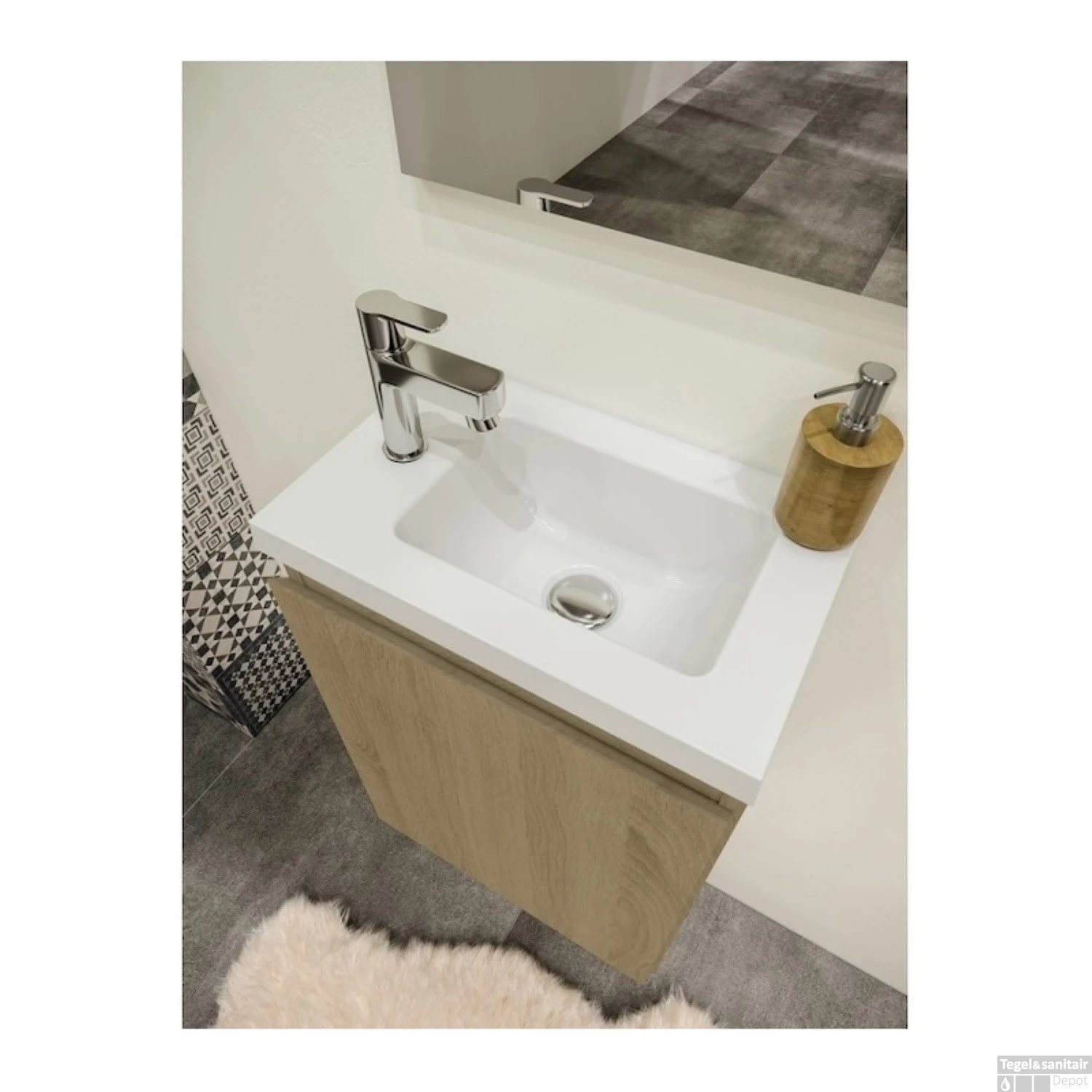 Fonteinset Allibert Porto Pack 40 Inclusief Spiegel Soft Close 40x51x25 Cm Hamilton Eiken - Afbeelding 3