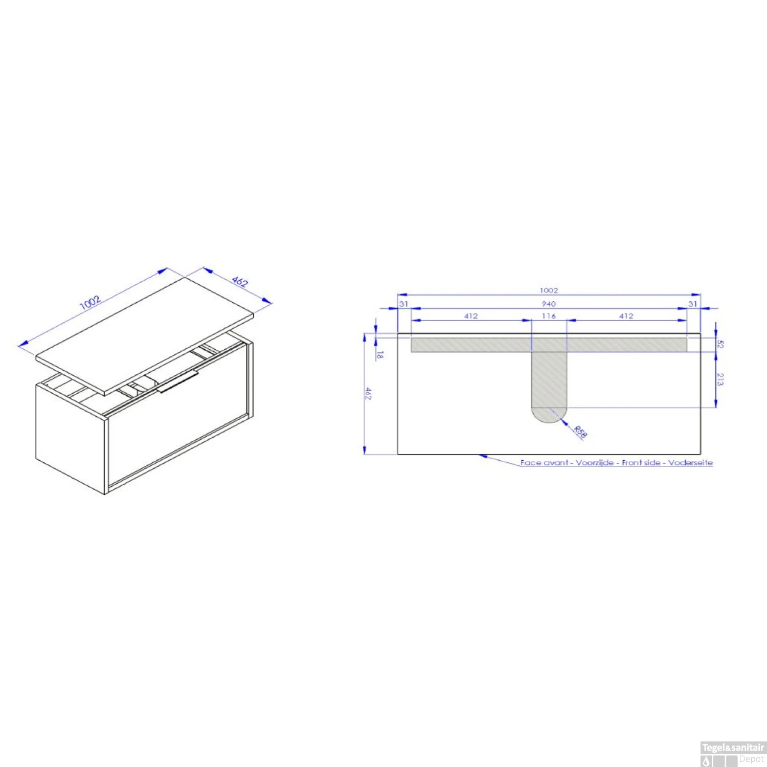 Allibert Wastafelonderblad Sorento 100 Cm Eiken Cognac - Afbeelding 2