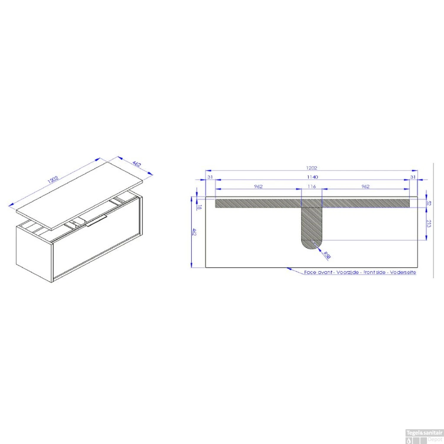 Allibert Wastafelonderblad Sorento 120 Cm Eiken Cognac - Afbeelding 2