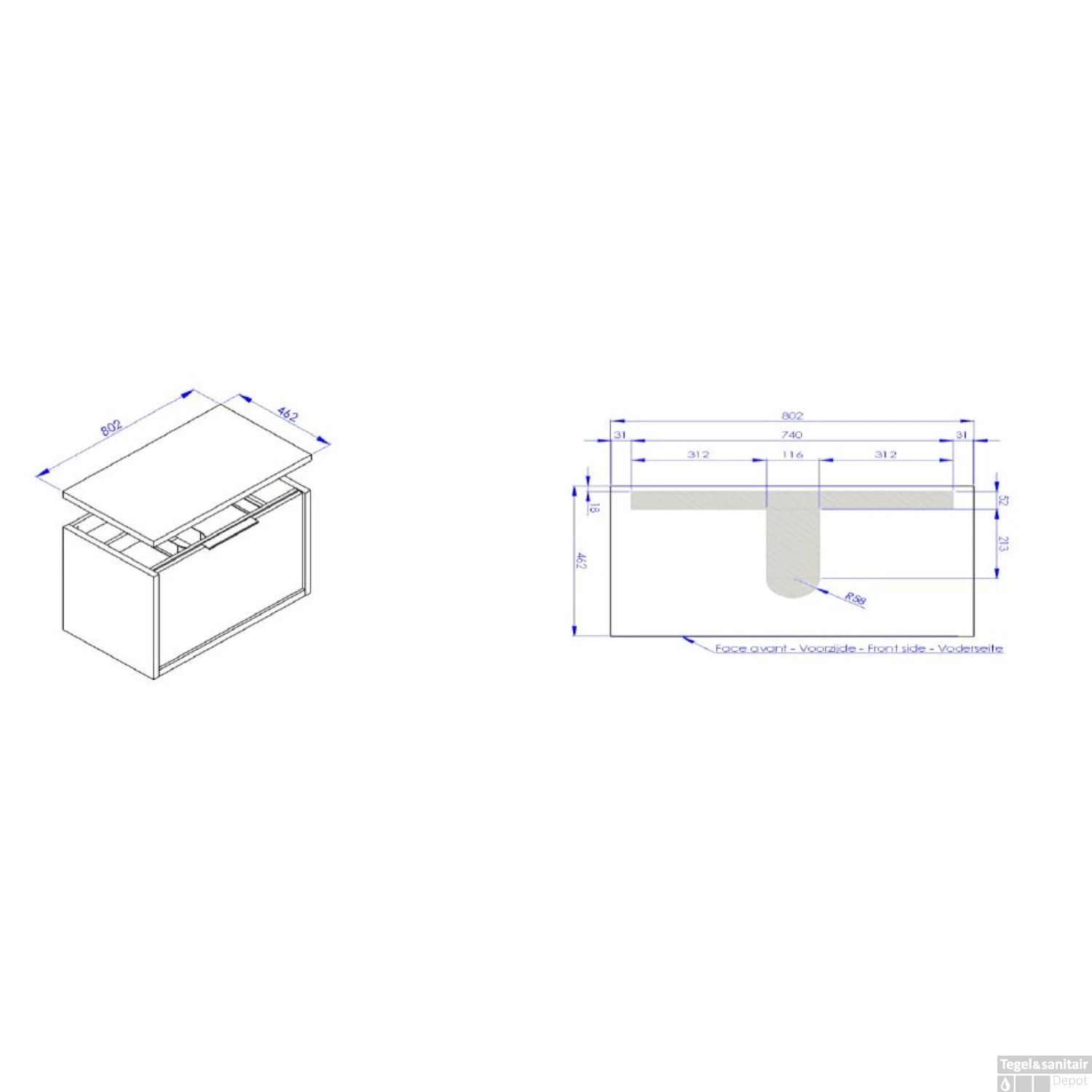 Allibert Wastafelonderblad Sorento 80 Cm Eiken Cognac - Afbeelding 2