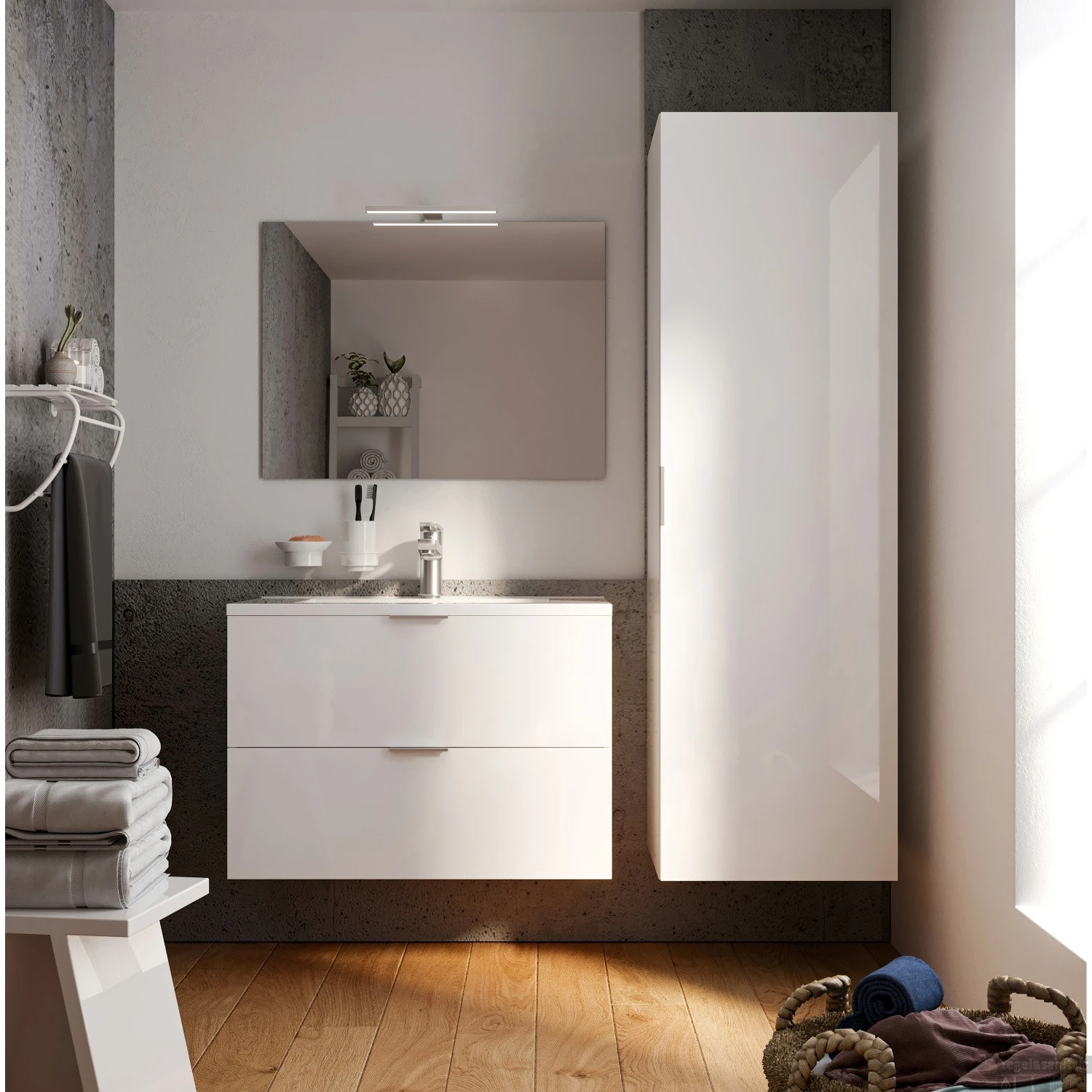 Badmeubelset Allibert Euro Pack 80 Cm 2 Lades Glans Wit (Flat Pack) - Afbeelding 3