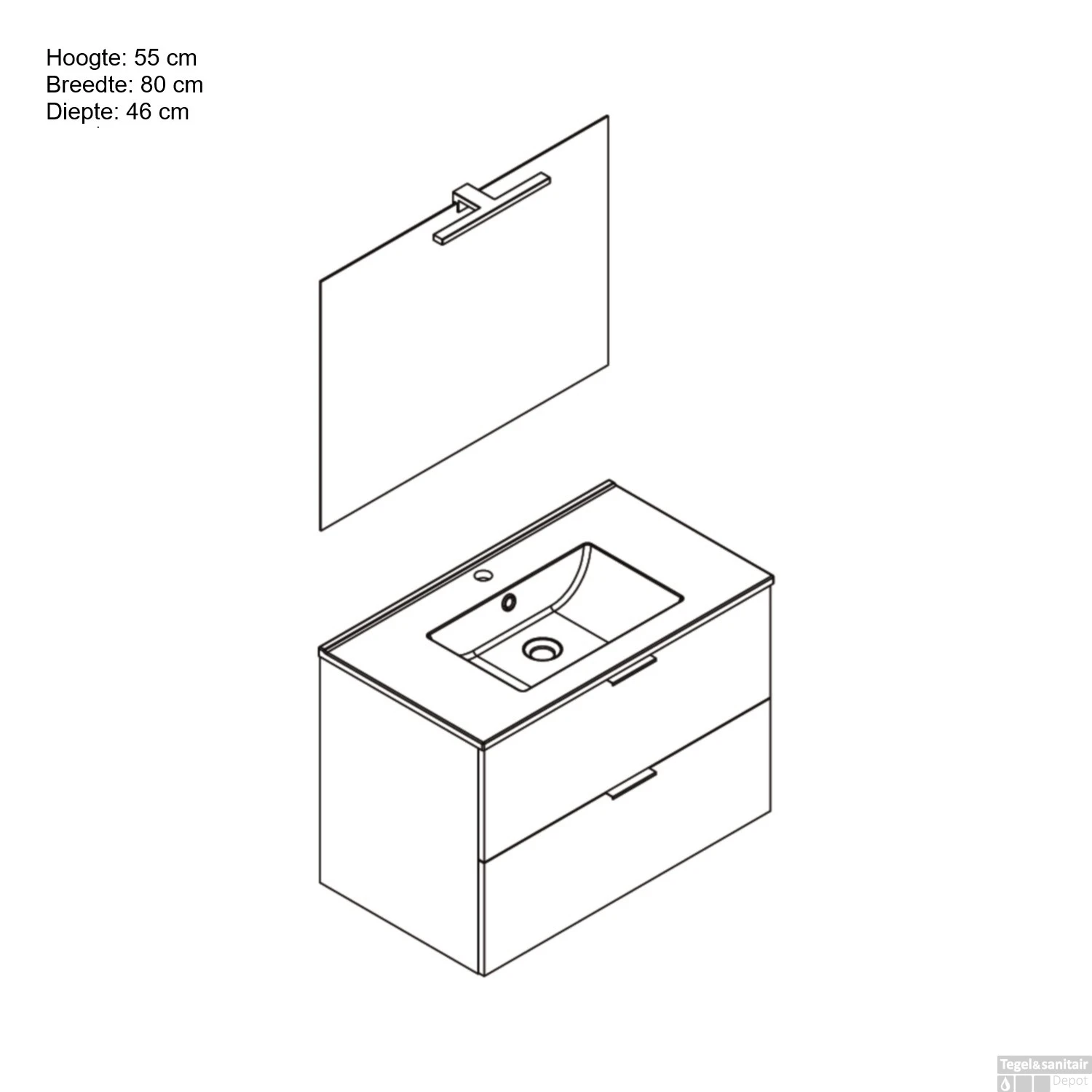 Badmeubelset Allibert Euro Pack 80 Cm 2 Lades Glans Wit (Flat Pack) - Afbeelding 4