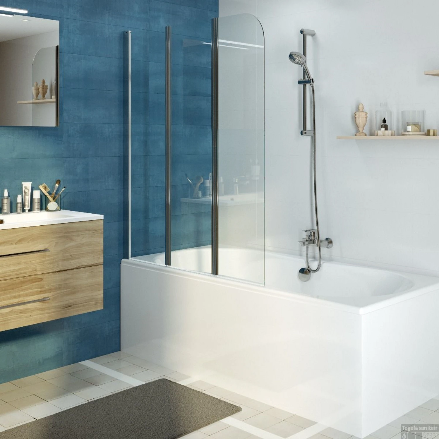 Badwand Allibert Kordo 119,5-121,5x140 Cm Chroom - Afbeelding 2