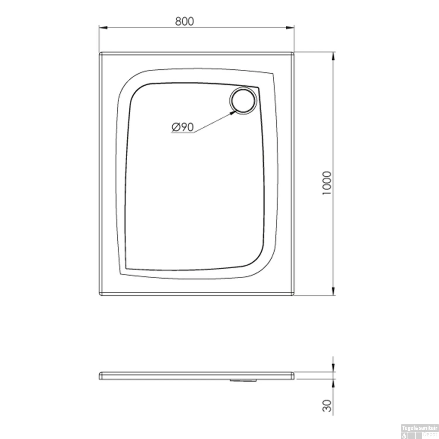 Douchebak Allibert Mooneo Rechthoek Inbouw Bioplax 100x80 Cm Wit - Afbeelding 2