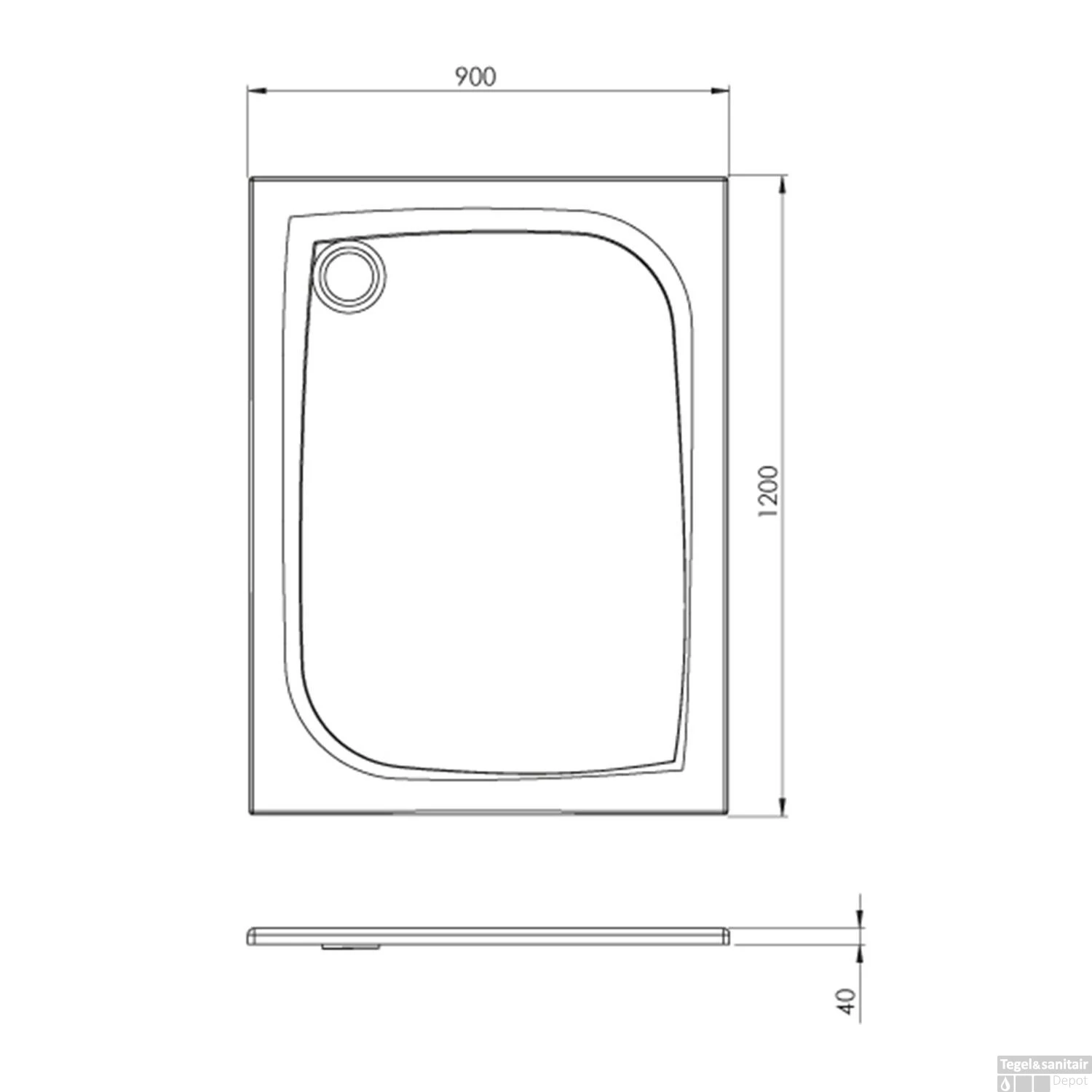 Douchebak Allibert Mooneo Rechthoek Inbouw Bioplax 120x90 Cm Grijs - Afbeelding 2