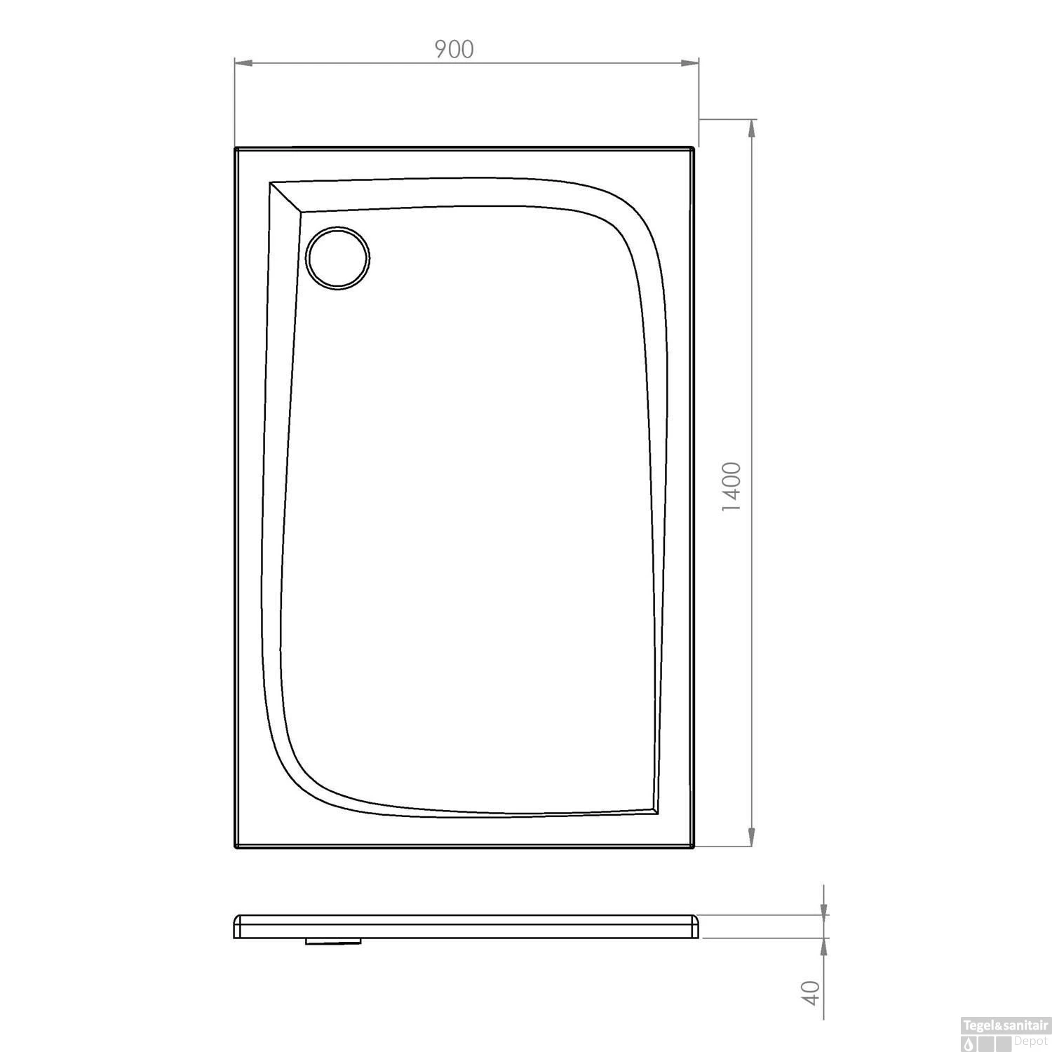 Douchebak Allibert Mooneo Rechthoek Inbouw Bioplax 140x90 Cm Grijs - Afbeelding 2