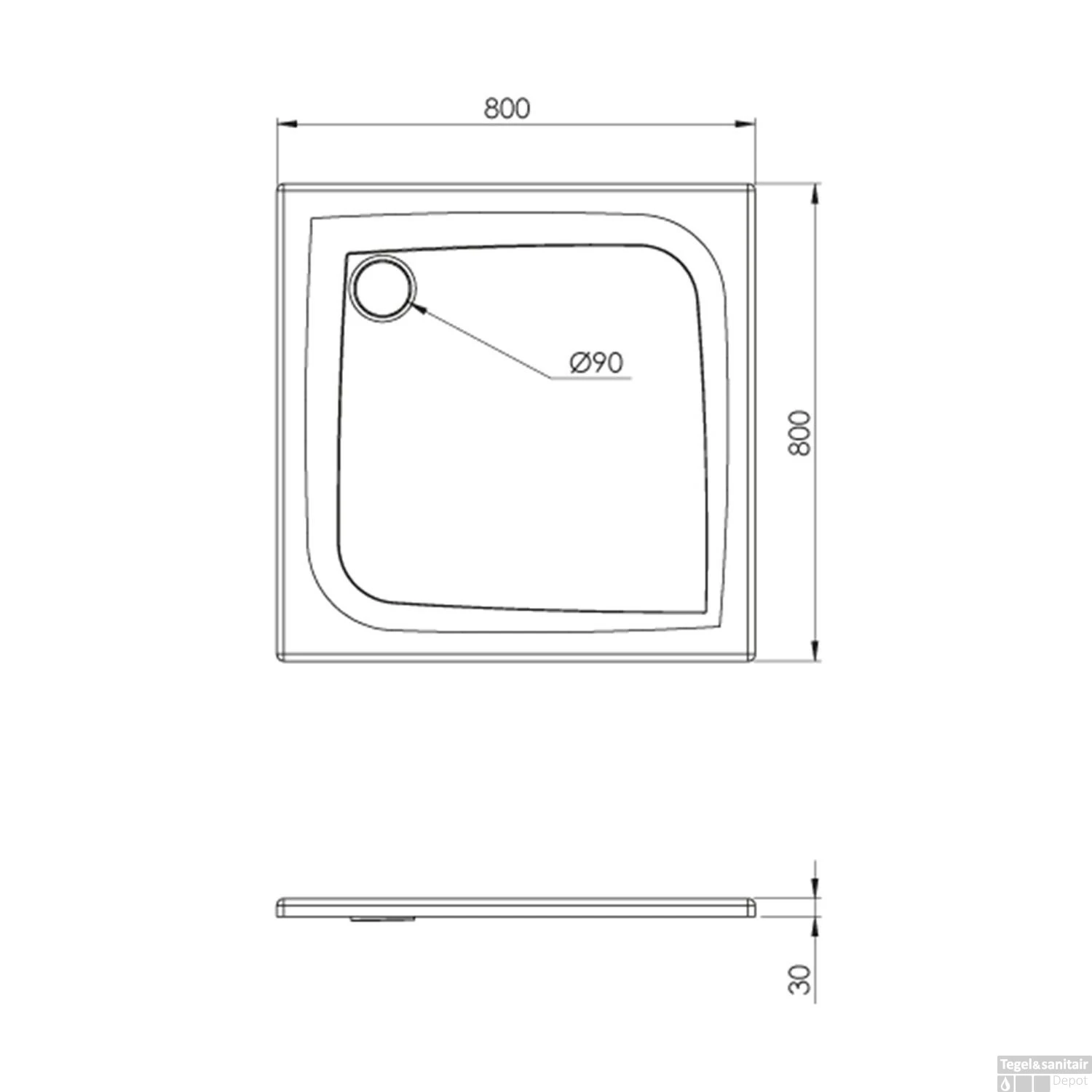 Douchebak Allibert Mooneo Vierkant Inbouw Bioplax 80x80 Cm Wit - Afbeelding 2