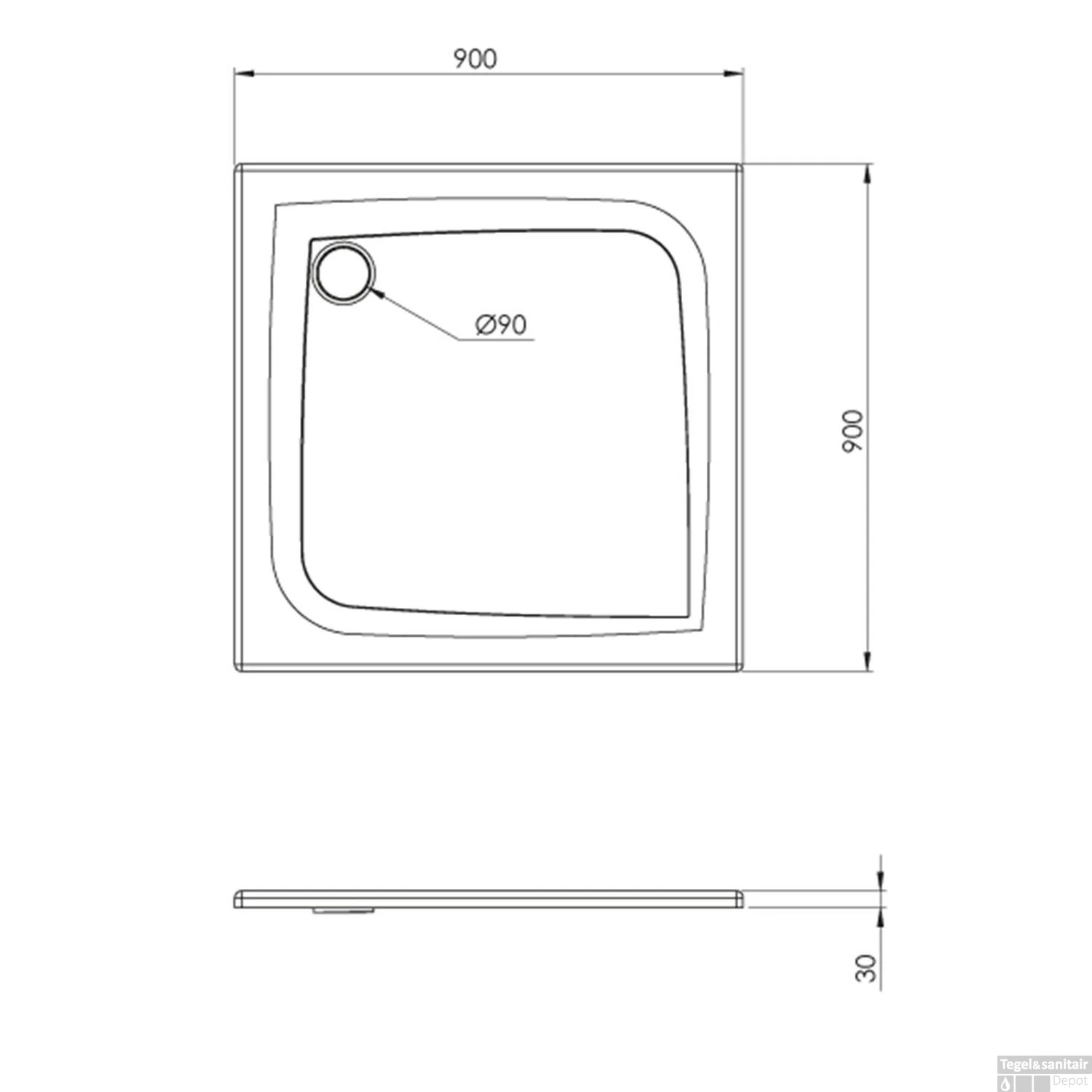 Douchebak Allibert Mooneo Vierkant Inbouw Bioplax 90x90 Cm Zwart - Afbeelding 2