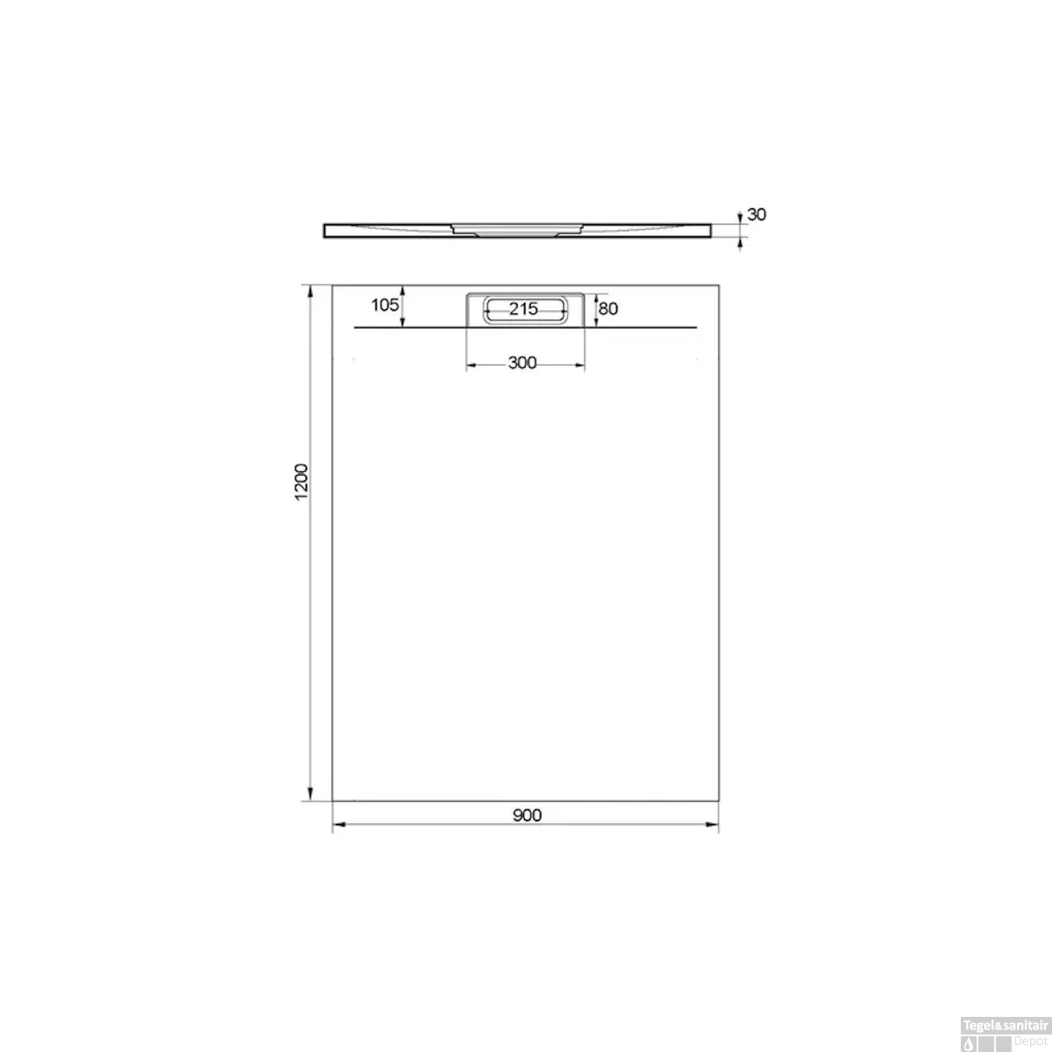 Douchebak + Sifon Allibert Rectangle 120x90 Cm Mat Gunmetal - Afbeelding 2