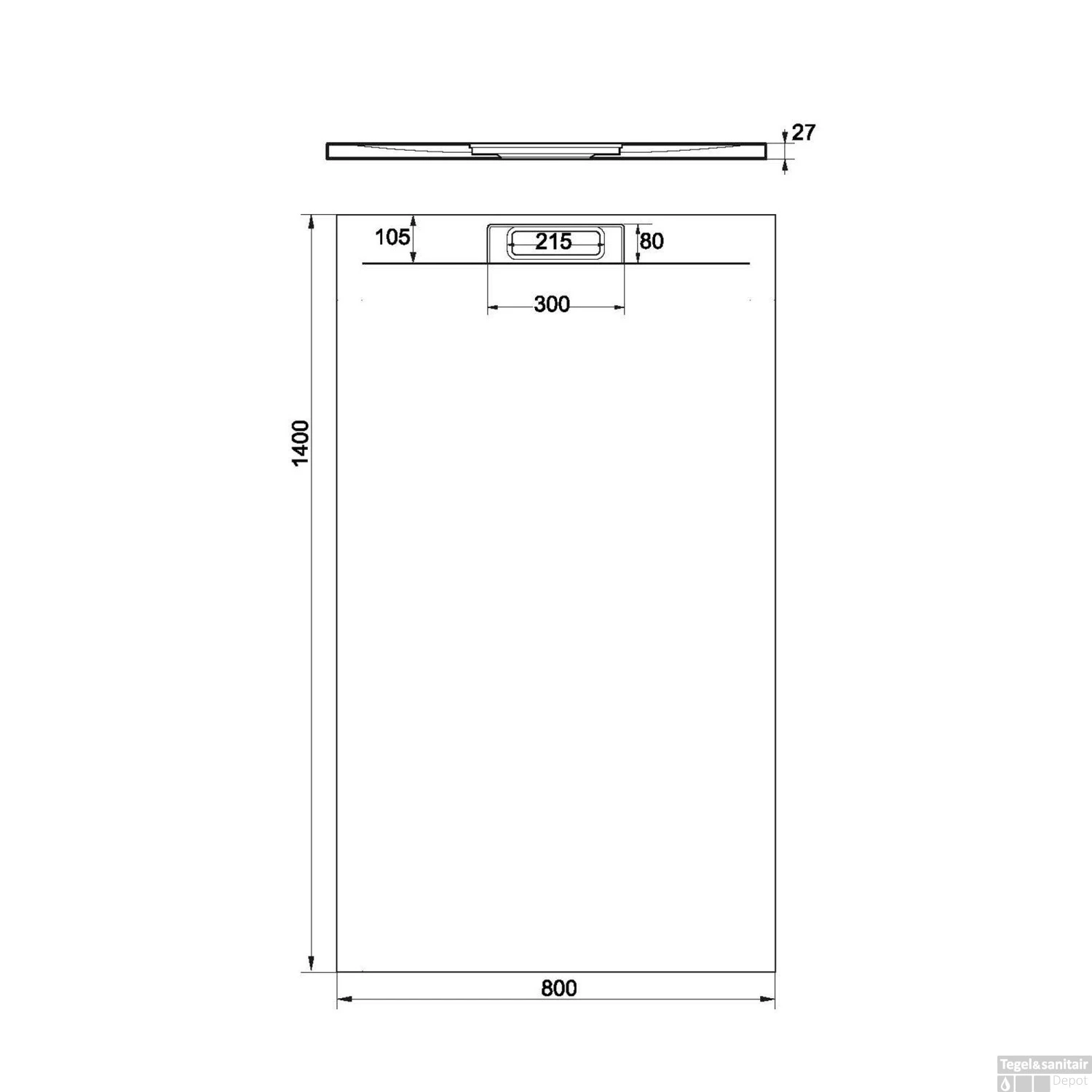 Douchebak + Sifon Allibert Rectangle 140x80 Cm Mat Wit - Afbeelding 2