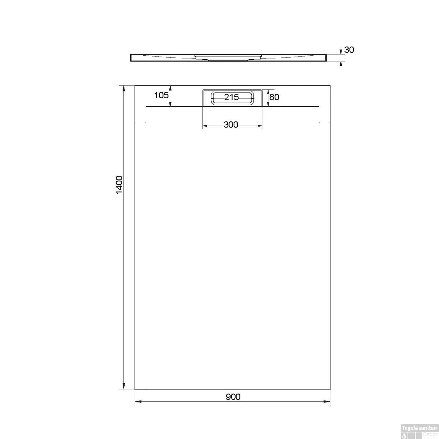 Douchebak + Sifon Allibert Rectangle 140x90 Cm Mat Groen Korstmos - Afbeelding 2