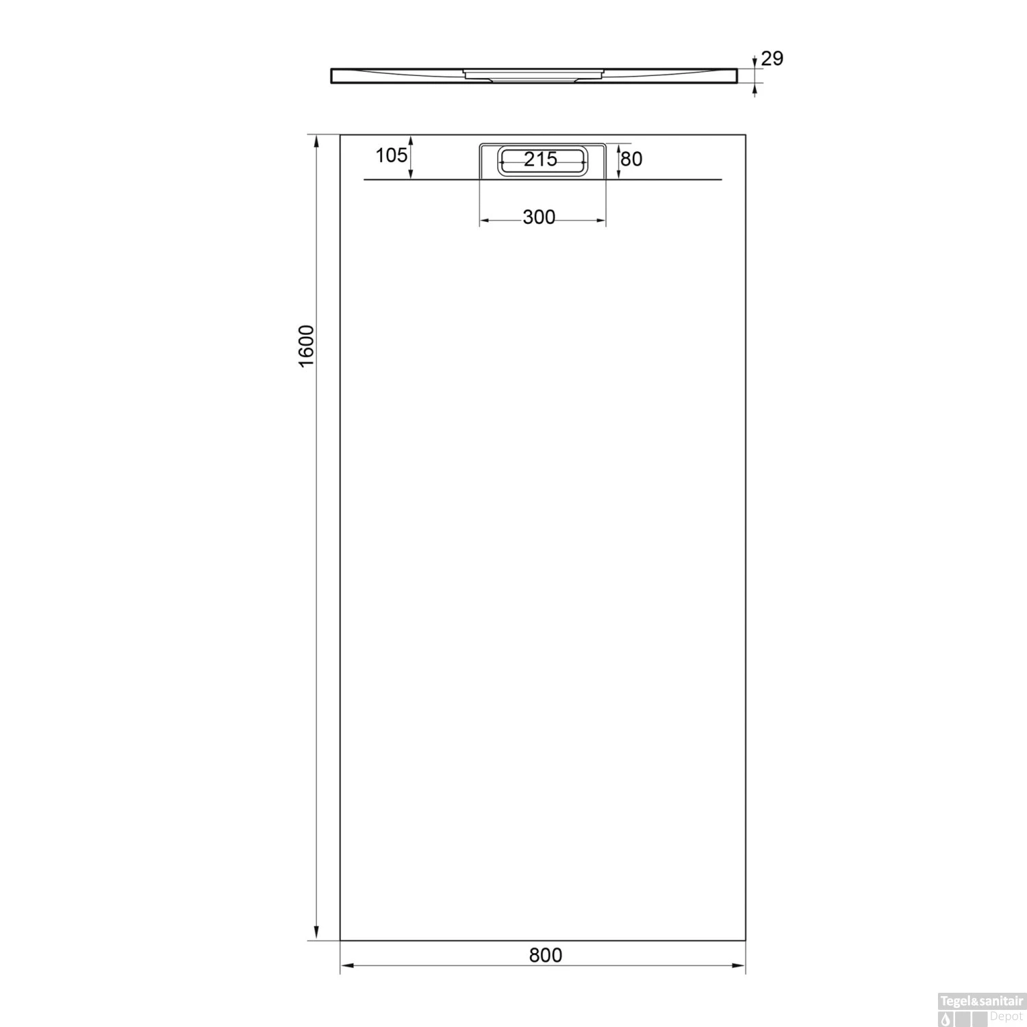 Douchebak + Sifon Allibert Rectangle 160x80 Cm Eucalyptus Groen - Afbeelding 2