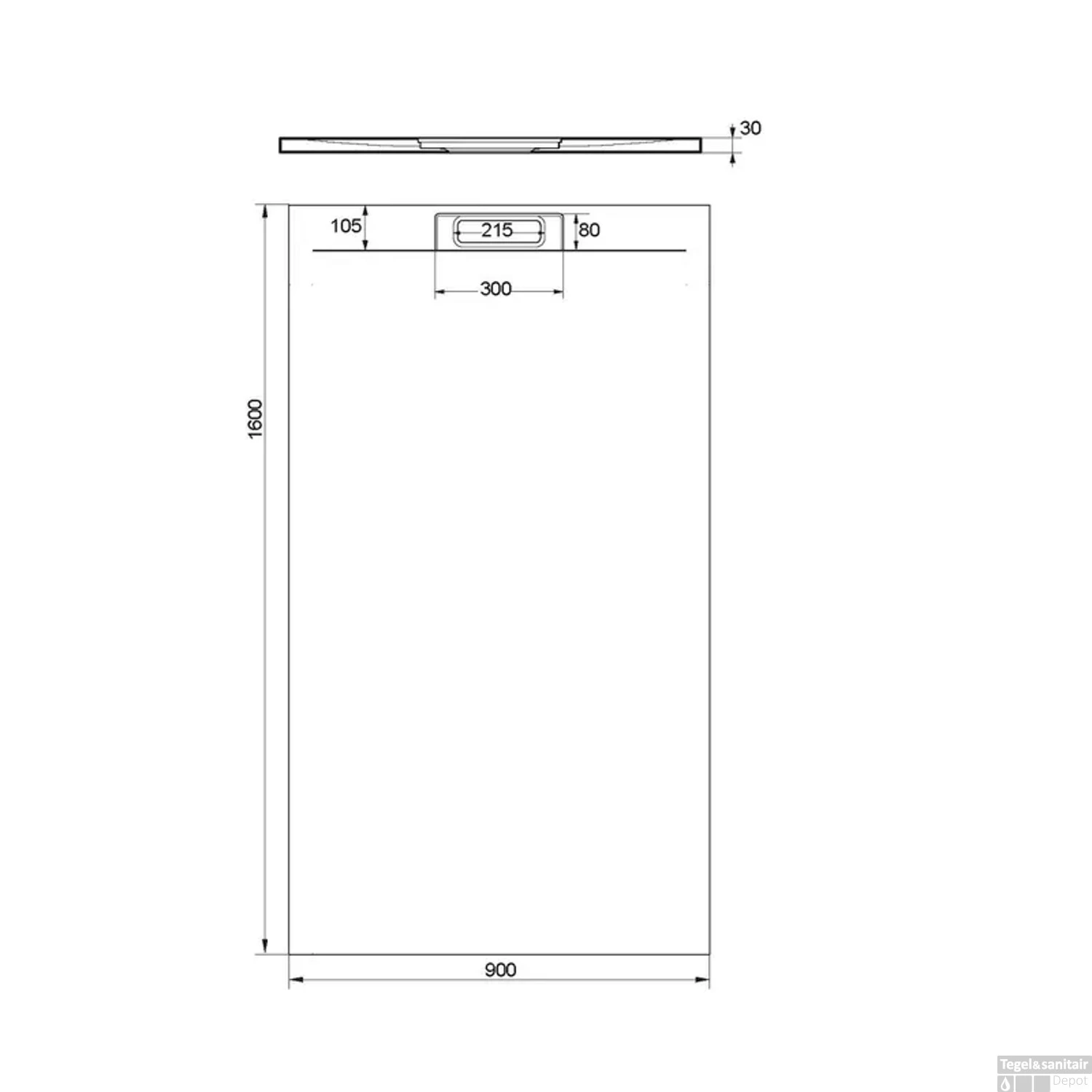 Douchebak + Sifon Allibert Rectangle 160x90 Cm Mat Zwart - Afbeelding 2