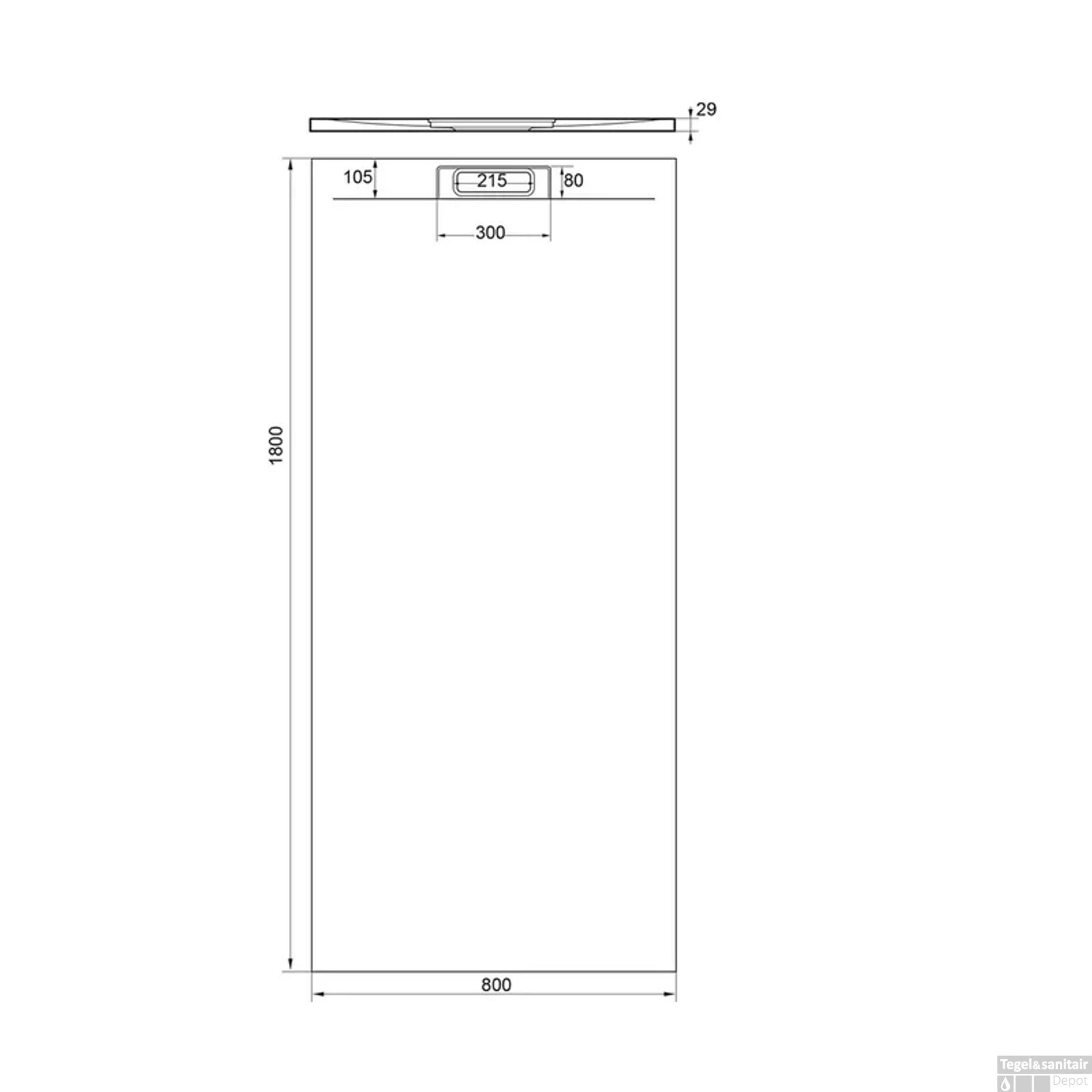Douchebak + Sifon Allibert Rectangle 180x80 Cm Mat Wit - Afbeelding 2