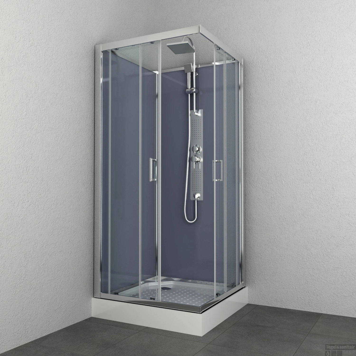 Douchecabine Allibert Everest 225x90x90 Cm Vierkant Hoekinstap Schuifdeuren 4mm Helder Glas