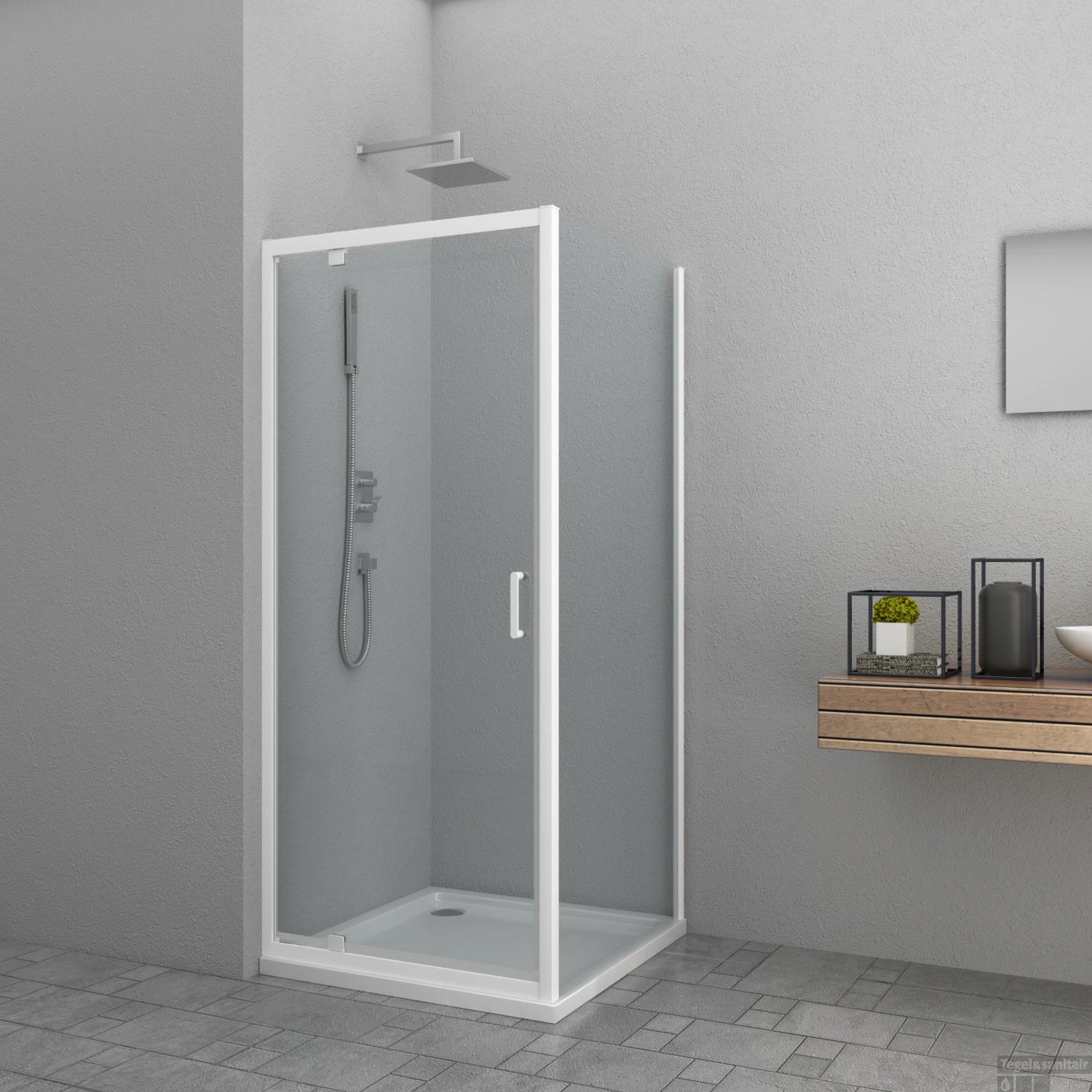 Douchecabine Allibert Loft-Game 90x90x200 Cm 8mm Gelakt Aluminium Industrieel Wit Transparant