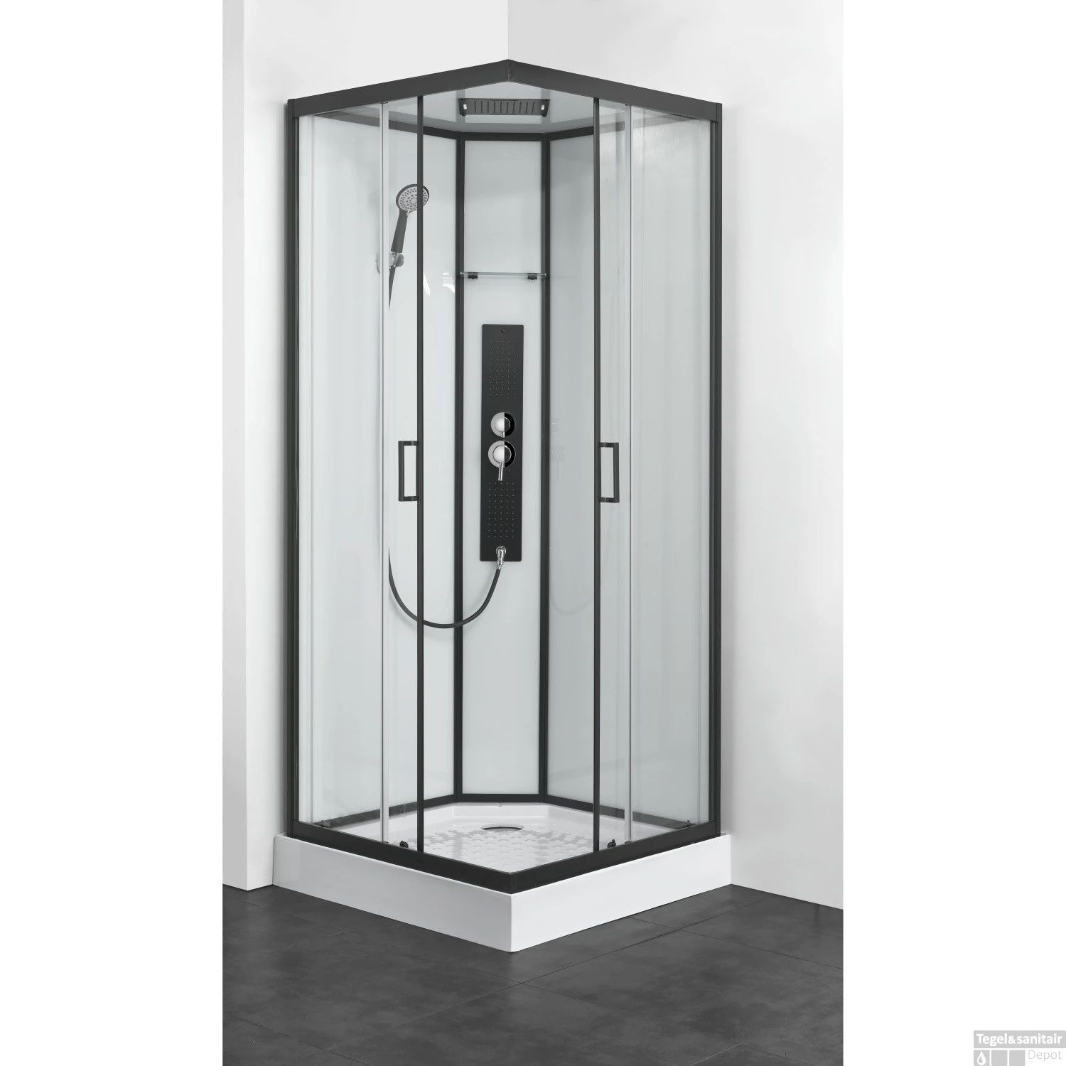 Douchecabine Allibert Uyuni 225x90x90 Cm Vierkant Mat Zwart Schuifdeuren 4mm Helder Glas