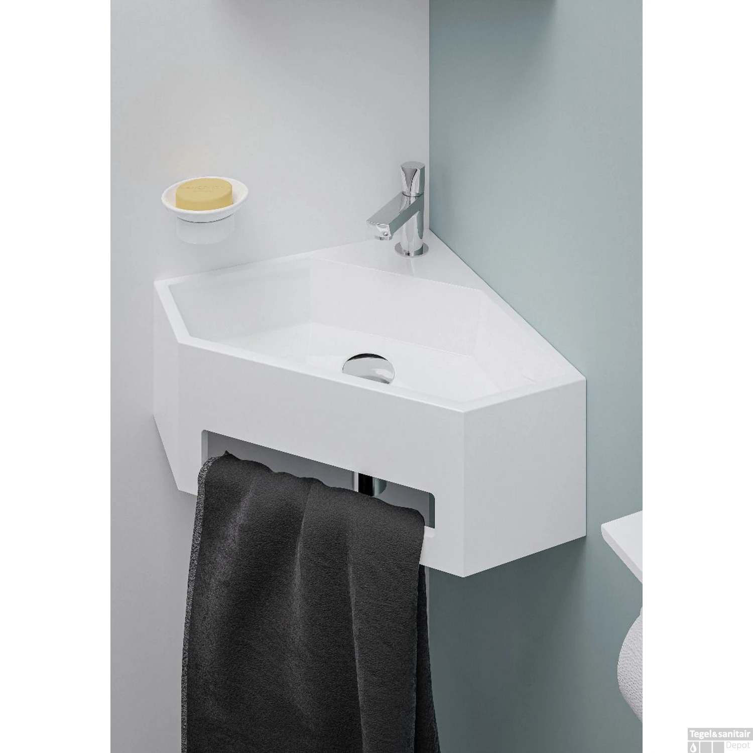 Fontein Hoek Met Handoekhouder Allibert Nexo 38 Cm Mat Wit - Afbeelding 4