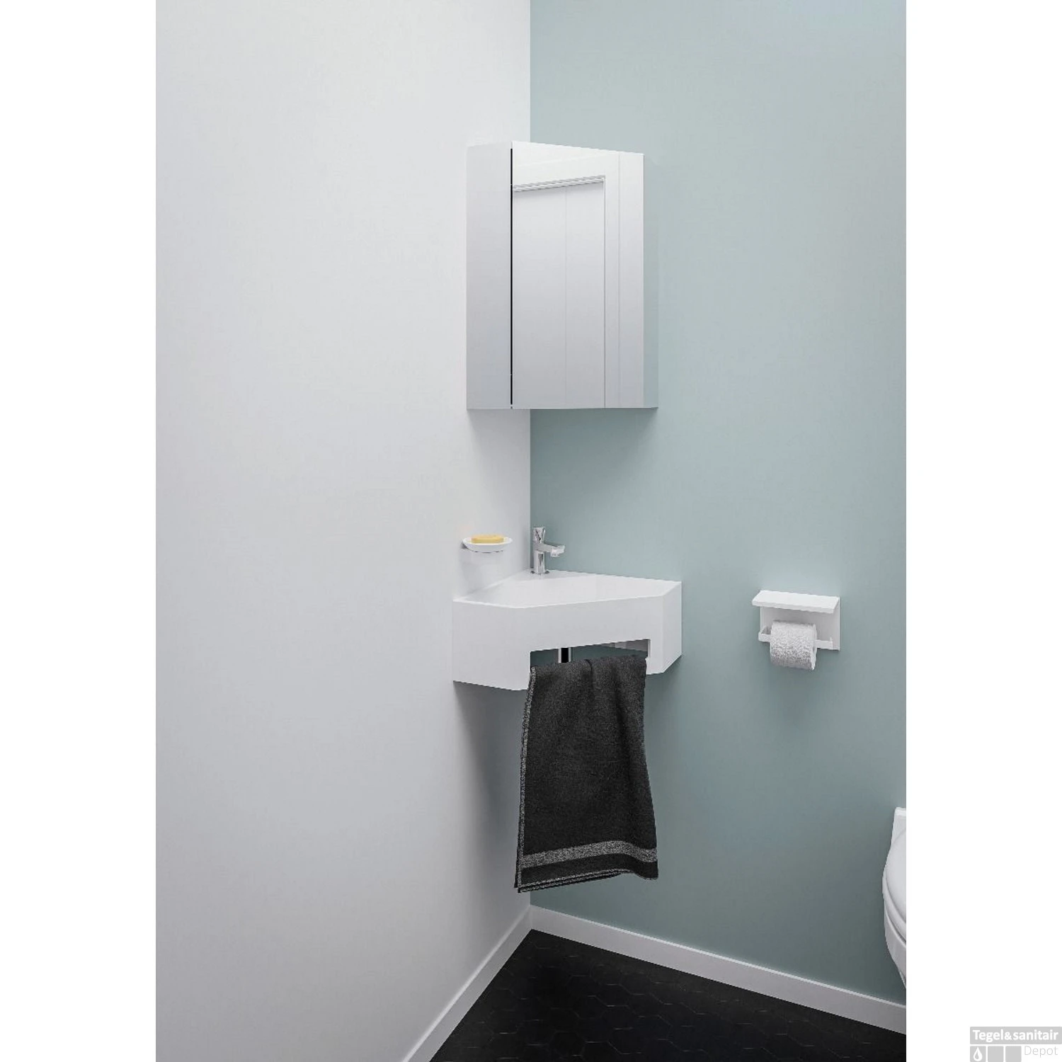 Fontein Hoek Met Handoekhouder Allibert Nexo 38 Cm Mat Wit - Afbeelding 3