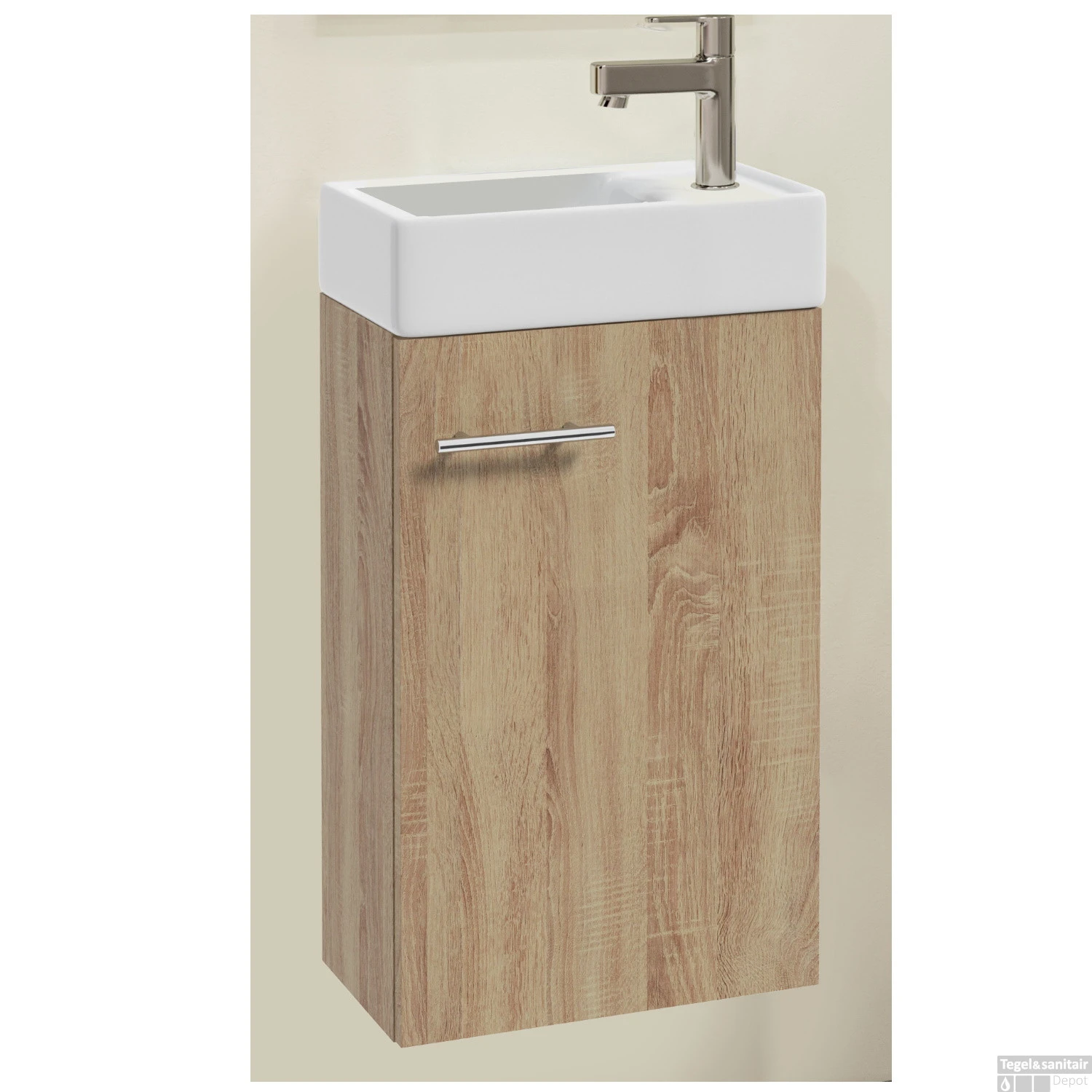 Fonteinmeubel Allibert Mick Pack 1 Deur Omkeerbaar Porselein Eiken 40x68x22 Cm