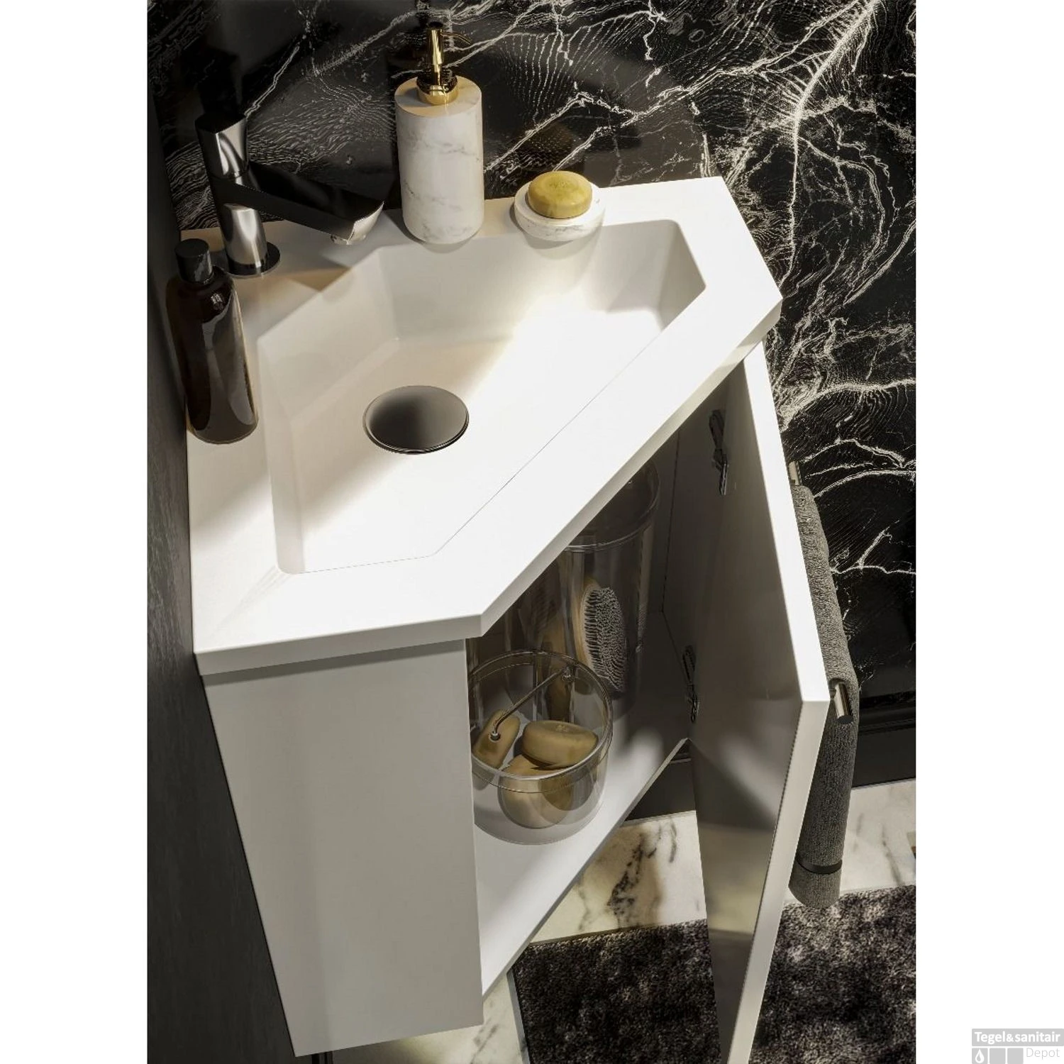 Fonteinmeubel Hangend Allibert Corner Softclose 41 Cm Glanzend Wit - Afbeelding 3