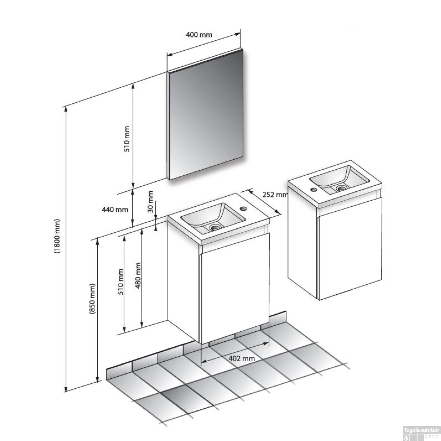 Fonteinset Allibert Porto Pack 40 Inclusief Spiegel Soft Close 40x51x25 Cm Glanzend Zwart - Afbeelding 5