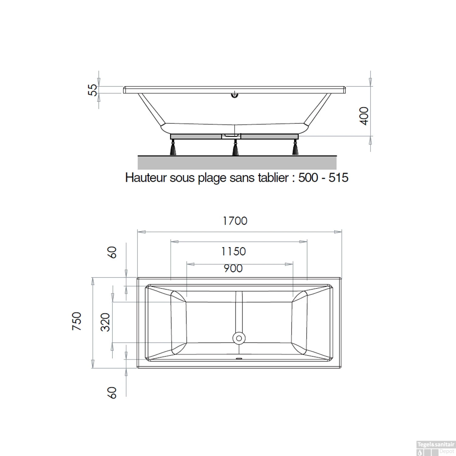 Ligbad Allibert Kando 170x75 Cm - Afbeelding 2