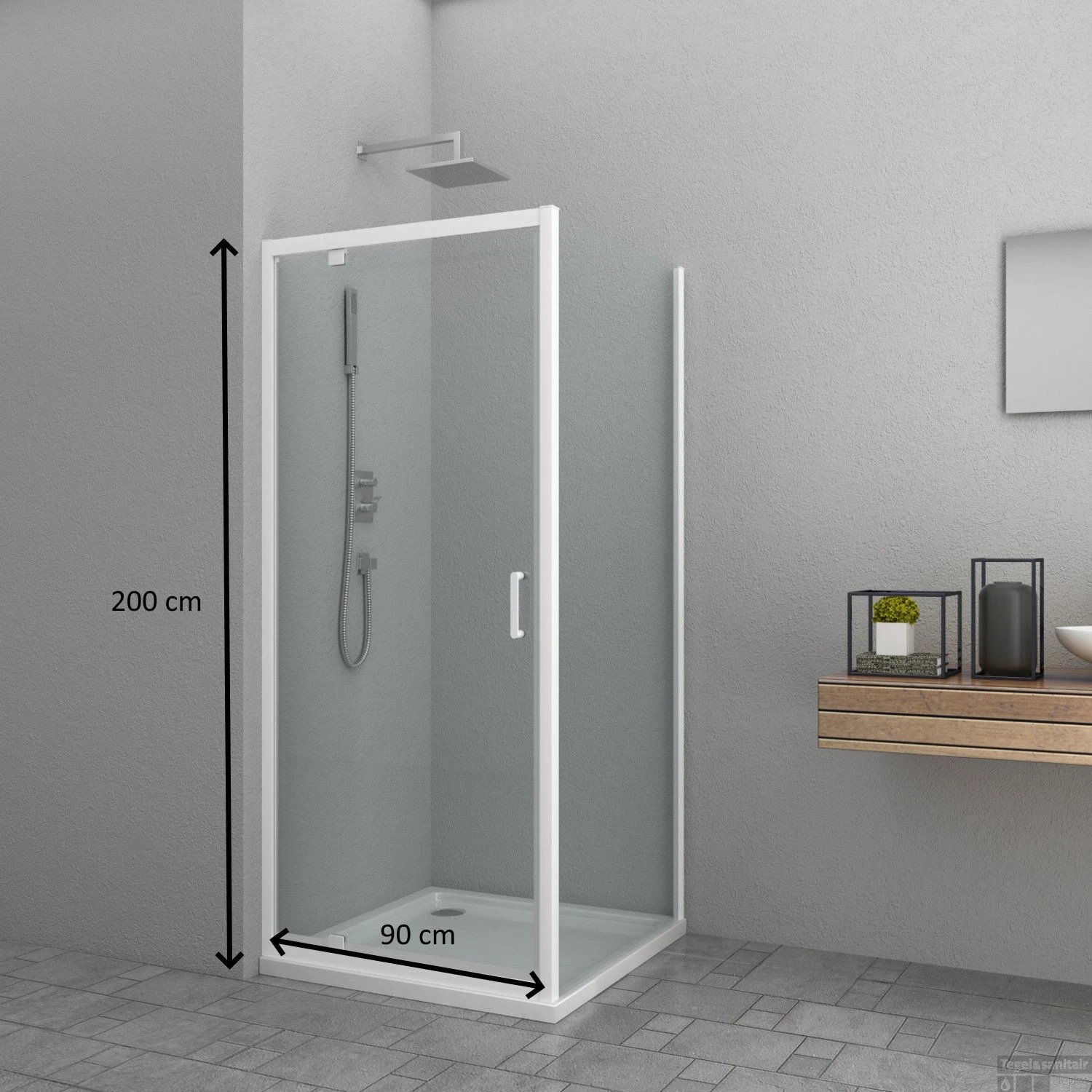 Douchecabine Allibert Loft-Game 90x90x200 Cm 8mm Gelakt Aluminium Industrieel Wit Transparant - Afbeelding 2