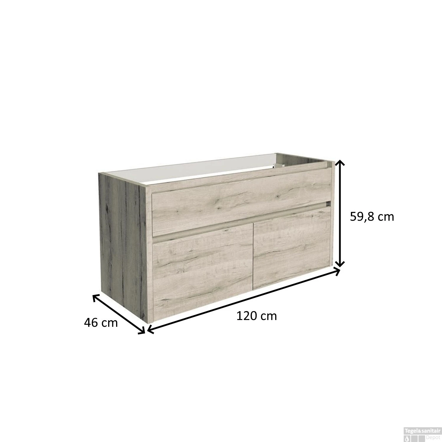 Onderkast Allibert Aston 120x46x59,8 Cm Soft-Close Lades Vintage Eiken (bijpassende Wastafel Optioneel) - Afbeelding 2