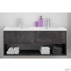 Onderkast Allibert Marny 120x53,5x47,2 Cm Met Twee Lades En Nis Donker Beton (dubbele Wastafel Optioneel)
