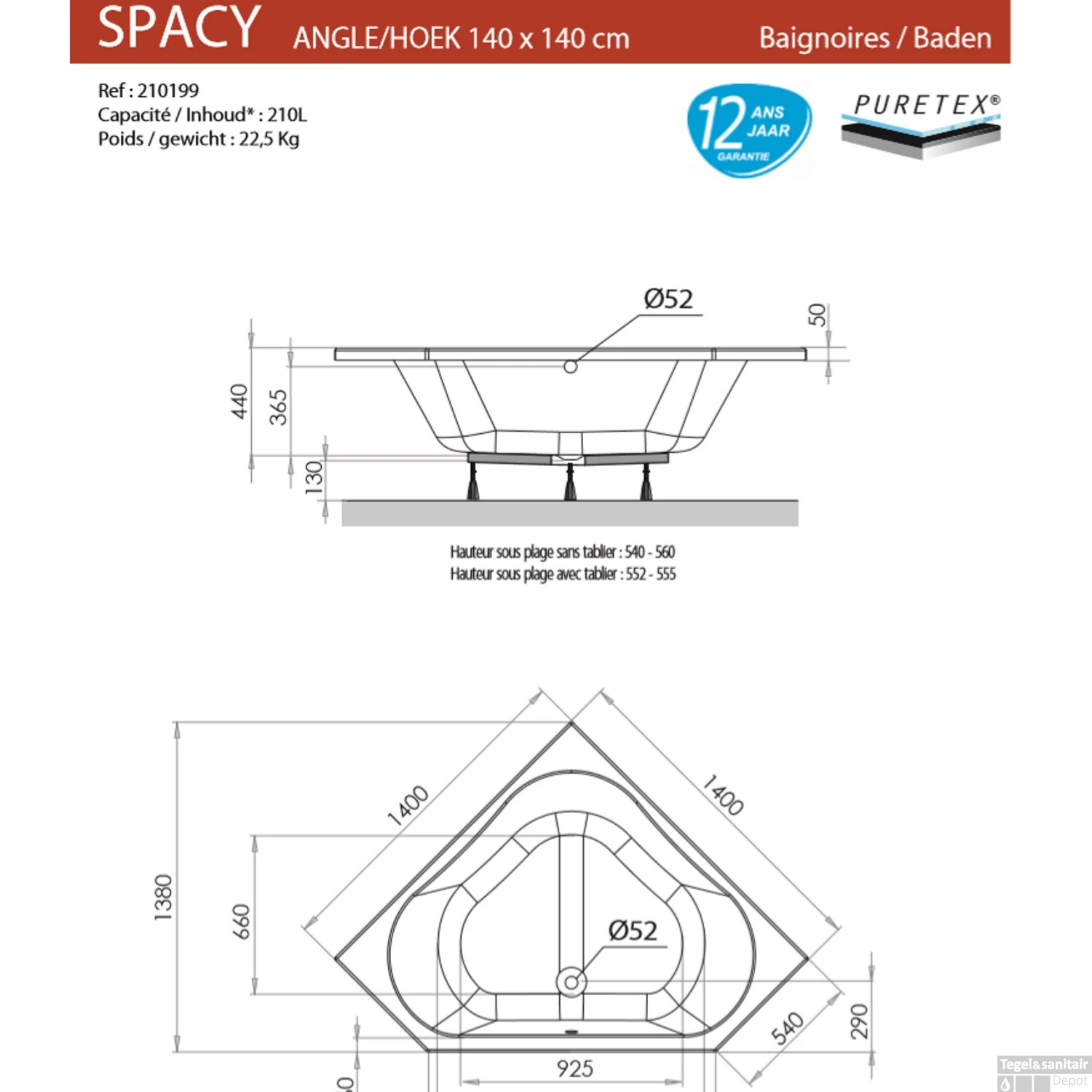 Hoekbad Allibert Spacy 140x140 Cm - Afbeelding 2
