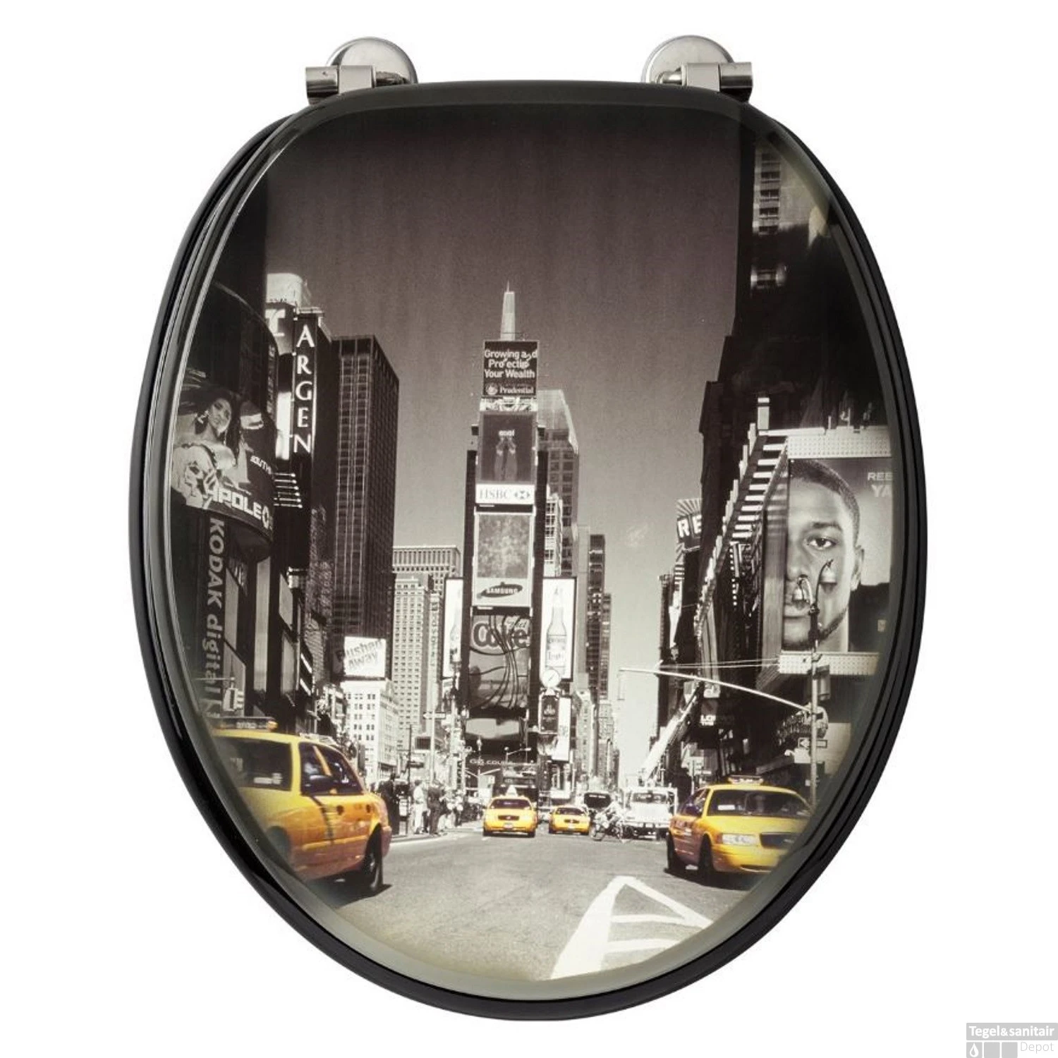 Toiletzitting Allibert Decor New York 37,3x5,6x44,8 Cm MDF Inox Scharnieren - Afbeelding 2