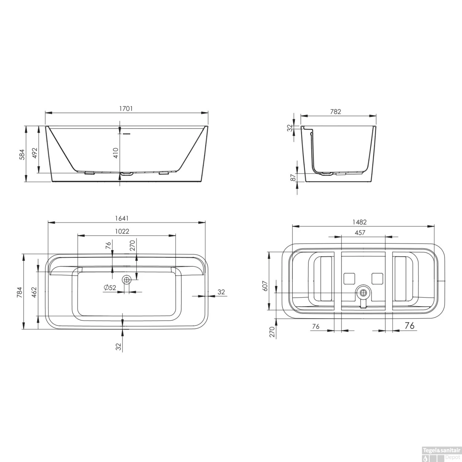 Vrijstaand Ligbad Allibert Kolora 170,1x78,2x58,4 Cm Mat Blauw - Afbeelding 5