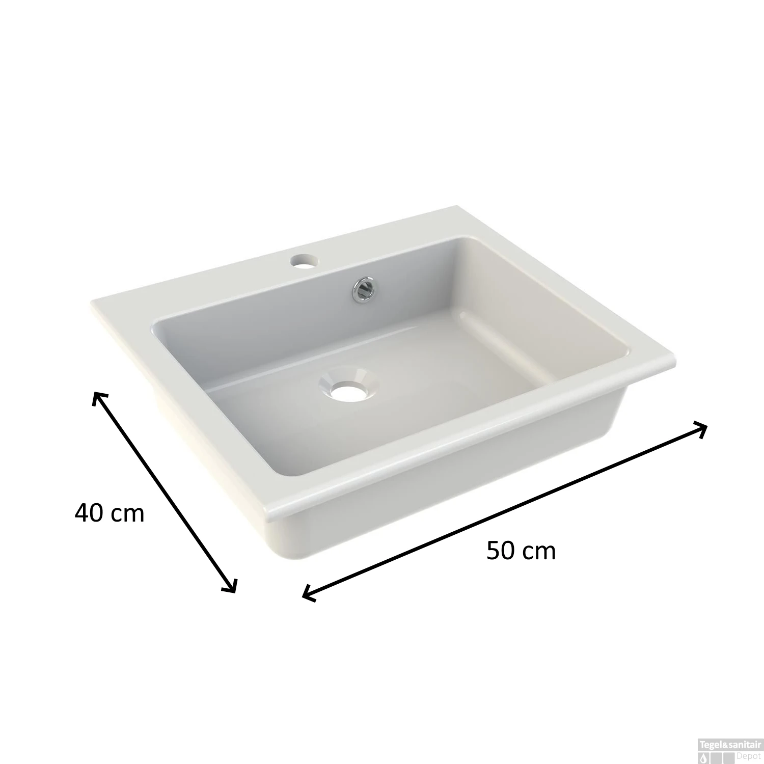 Waskom Inbouw Allibert Kianja 50x40x1,4 Cm Polybeton Hoogglans Wit - Afbeelding 2