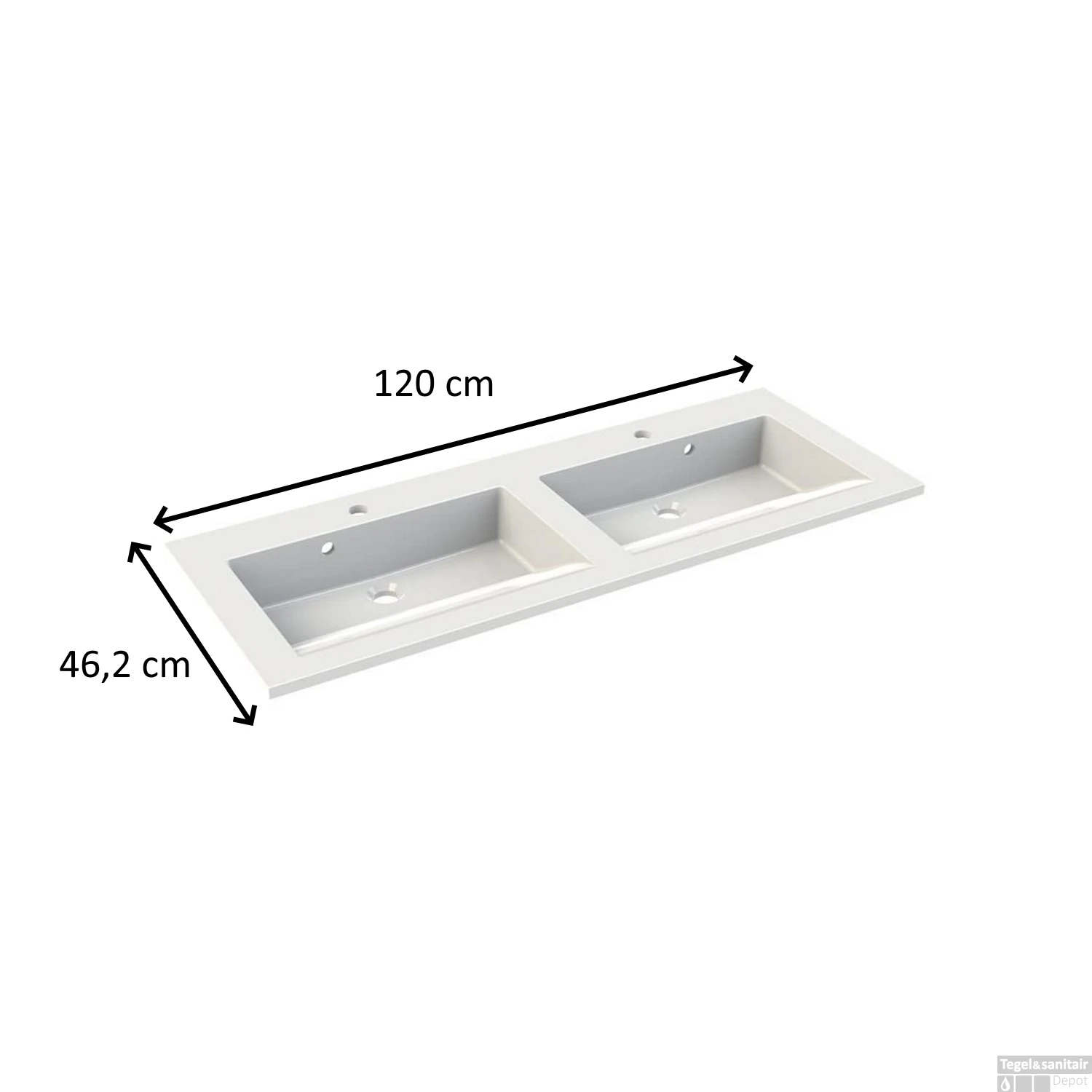 Wastafel Allibert Slide 120,2x46,2x2 Cm Met Kraangaten Polybeton Glanzend Wit - Afbeelding 2
