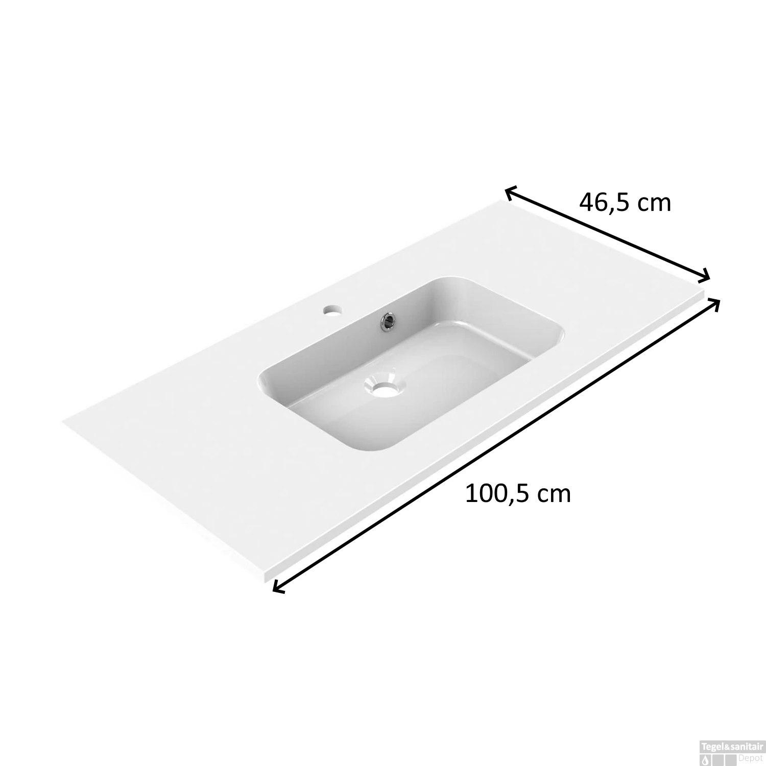 Wastafel Allibert Style 100,5x46,5x1,8 Cm Polybeton Glanzend Wit (met Kraangat En Overloop) - Afbeelding 2