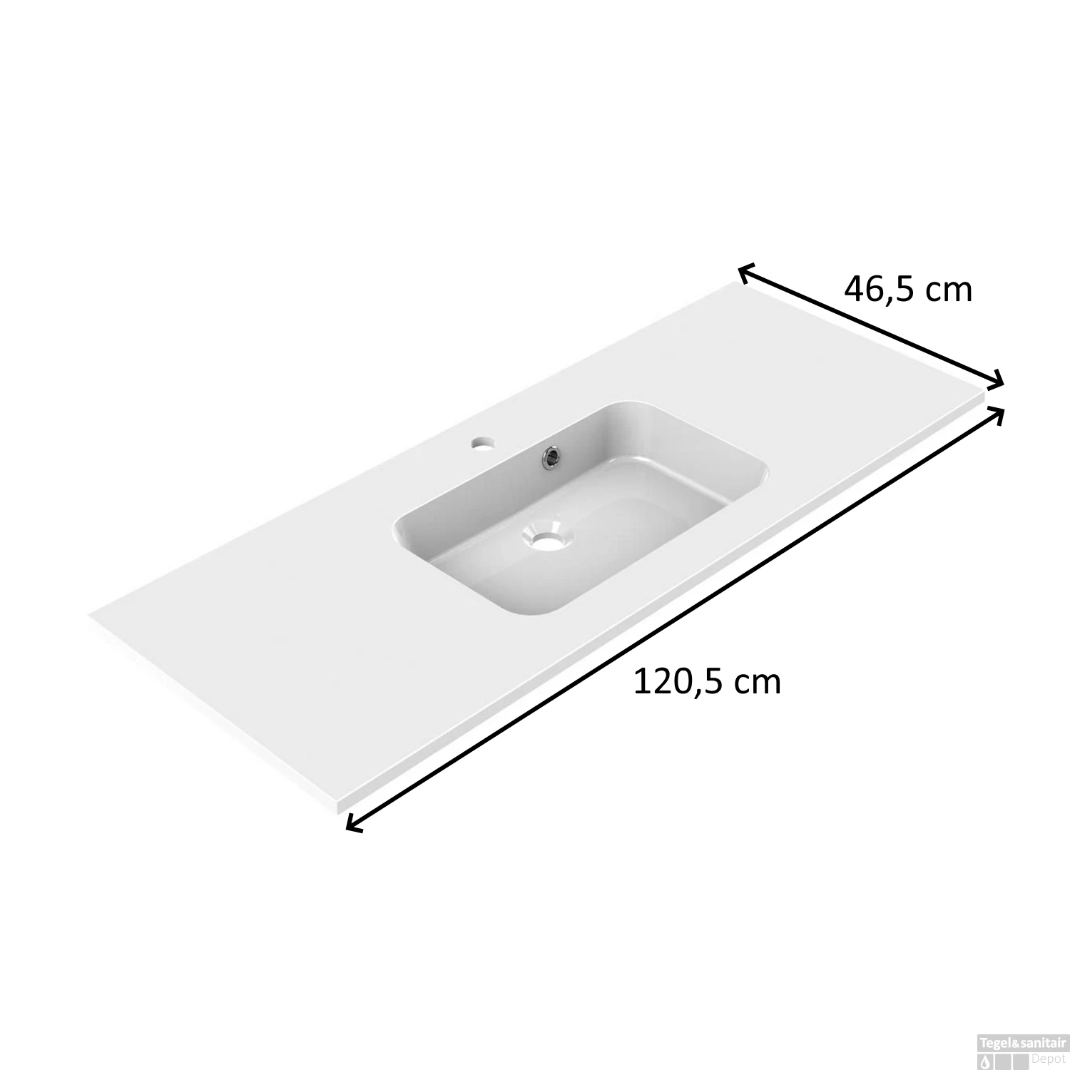 Wastafel Allibert Style 120,5x46,5x1,8 Cm Polybeton Gecentreerd Glanzend Wit (met Kraangat En Overloop) - Afbeelding 2