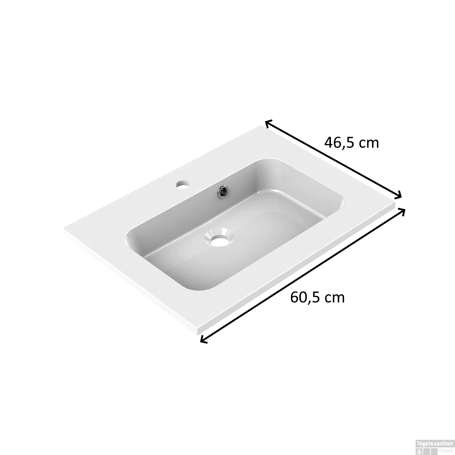 Wastafel Allibert Style 60,5x46,5x1,8 Cm Polybeton Glanzend Wit (met Kraangat En Overloop) - Afbeelding 2