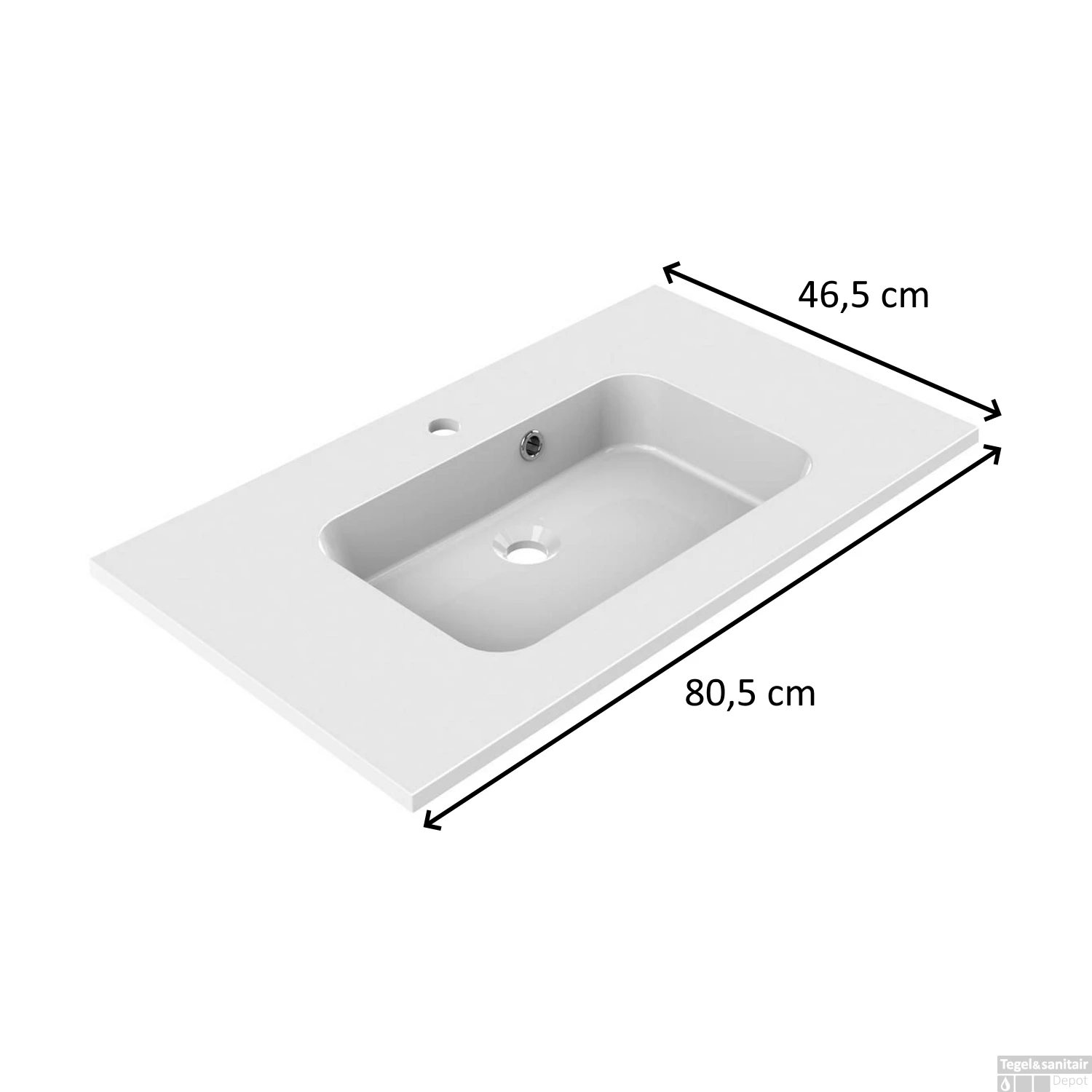 Wastafel Allibert Style 80,5x46,5x1,8 Cm Polybeton Glanzend Wit (met Kraangat En Overloop) - Afbeelding 2