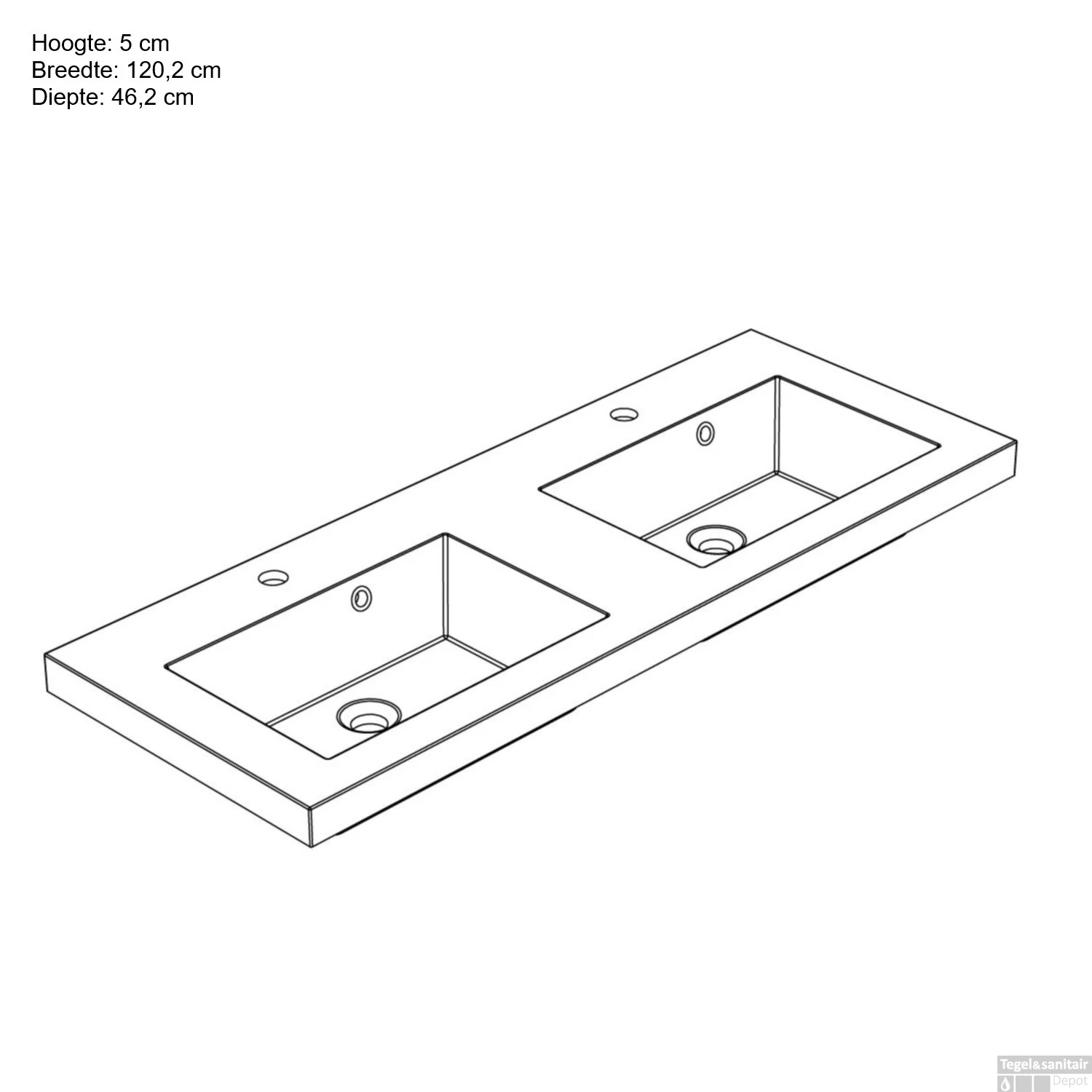 Wastafel Allibert Kole 120,2x5x46,2 Cm Dubbel Glanzend Wit - Afbeelding 2