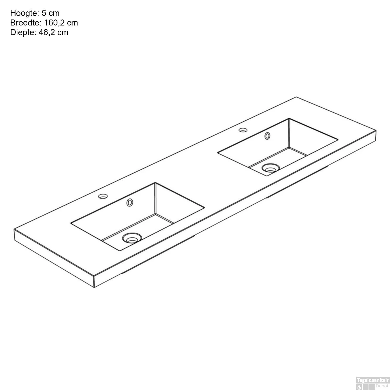 Wastafel Allibert Kole 160,2x5x46,2 Cm Dubbel Glanzend Wit - Afbeelding 2