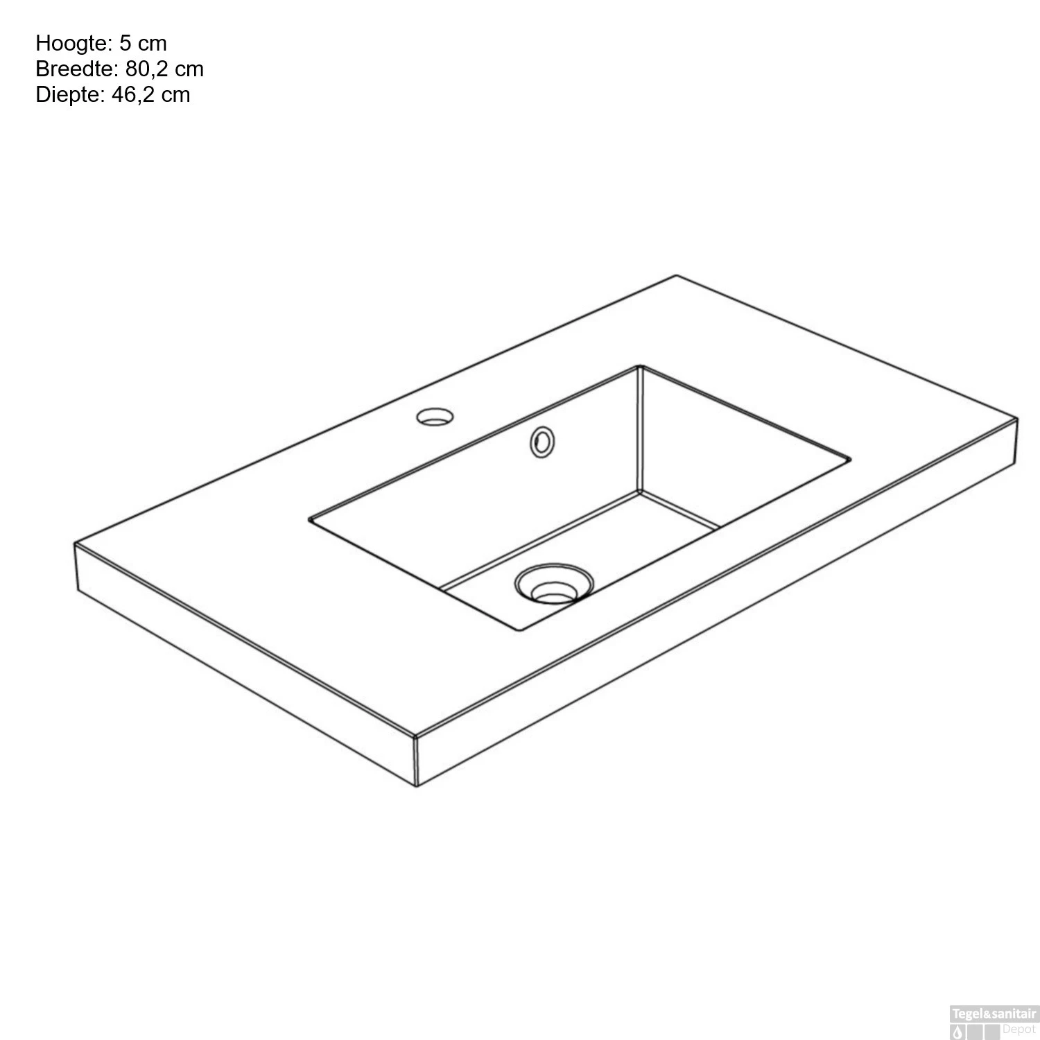 Wastafel Allibert Kole 80,2x5x46,2 Cm Mat Wit - Afbeelding 2