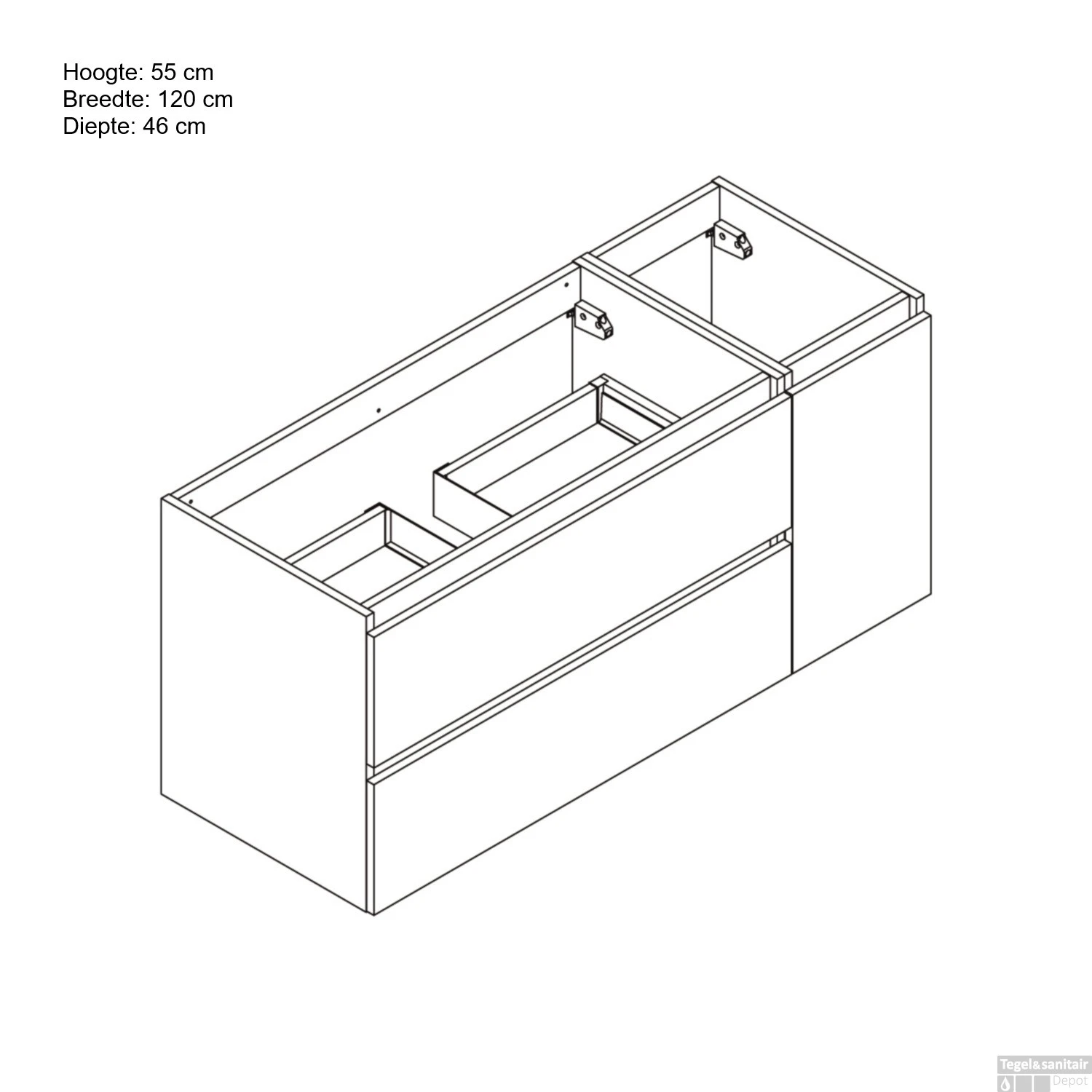 Wastafelonderbouw Allibert Lunik 120x55x46 Cm Met Deur Mat Grijs Onyx - Afbeelding 2