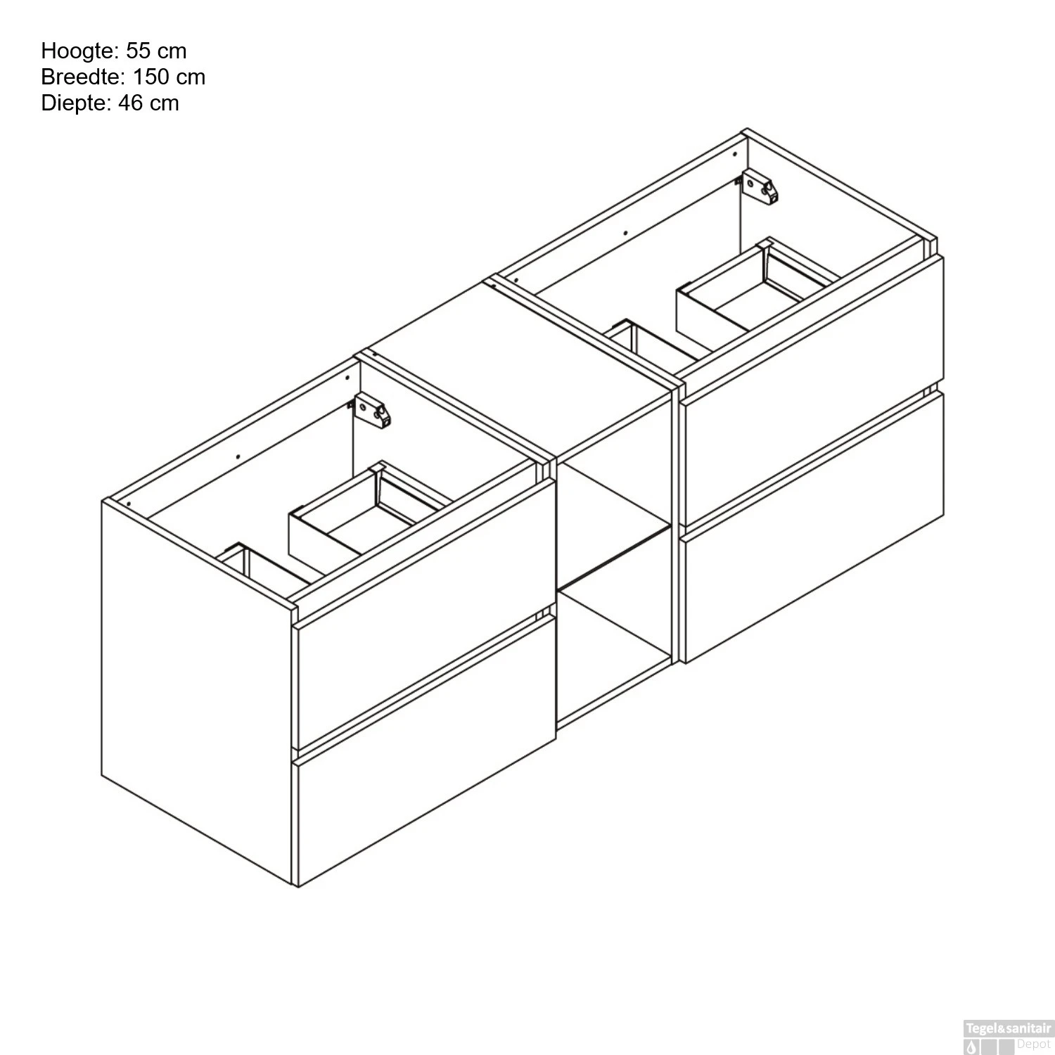 Wastafelonderbouw Allibert Lunik 150x55x46 Cm Met Nis Mat Grijs Onyx - Afbeelding 2