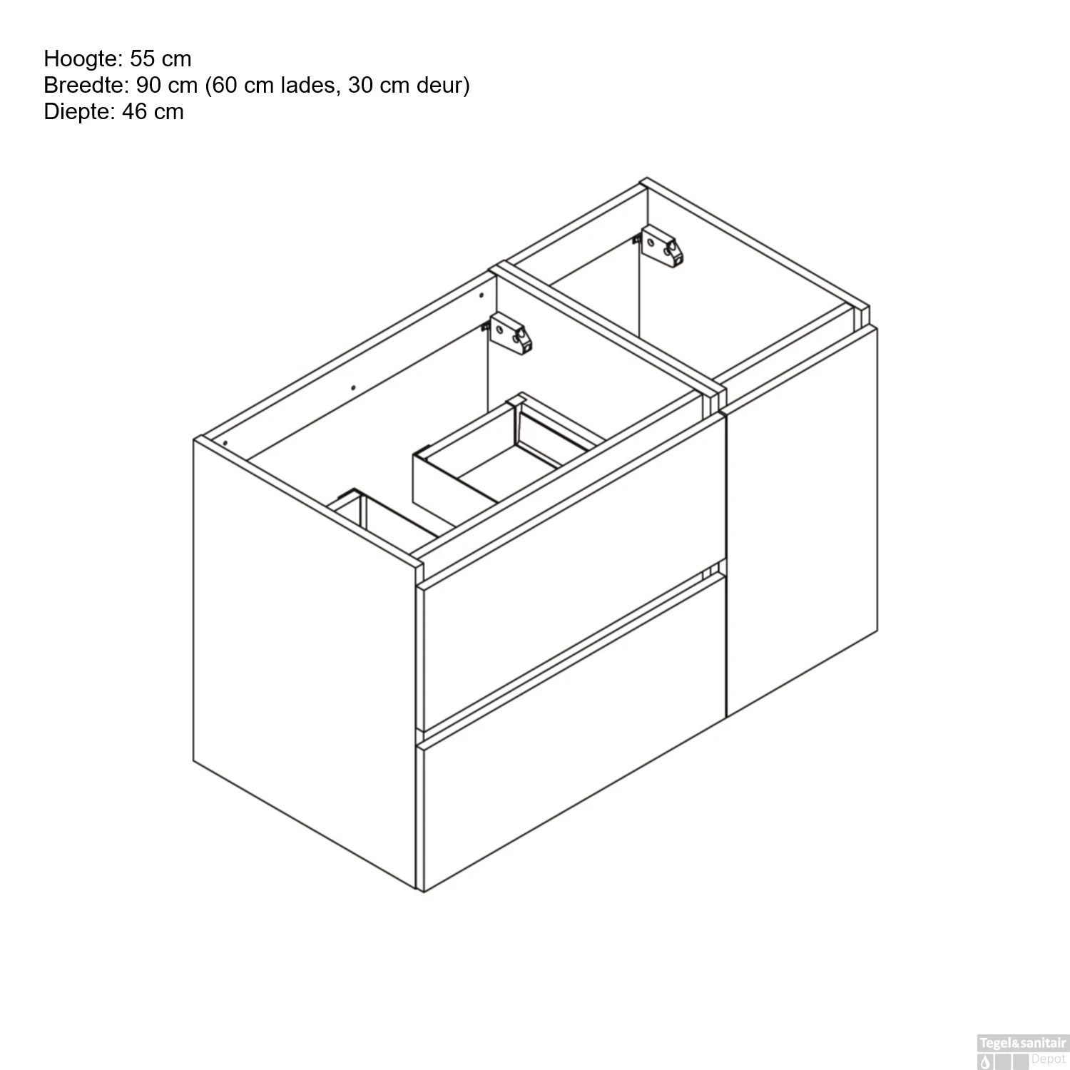 Wastafelonderbouw Allibert Lunik 90x55x46 Cm Met Deur Mat Grijs Onyx - Afbeelding 2