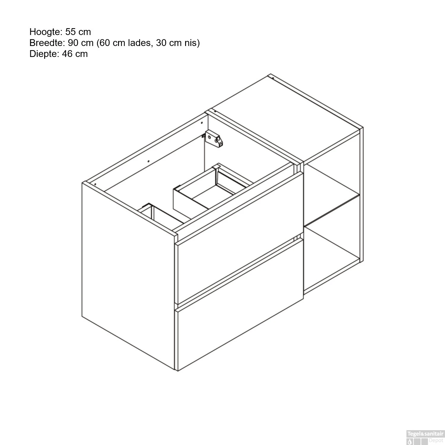 Wastafelonderbouw Allibert Lunik 90x55x46 Cm Met Nis Eik Halifax Natuur - Afbeelding 2
