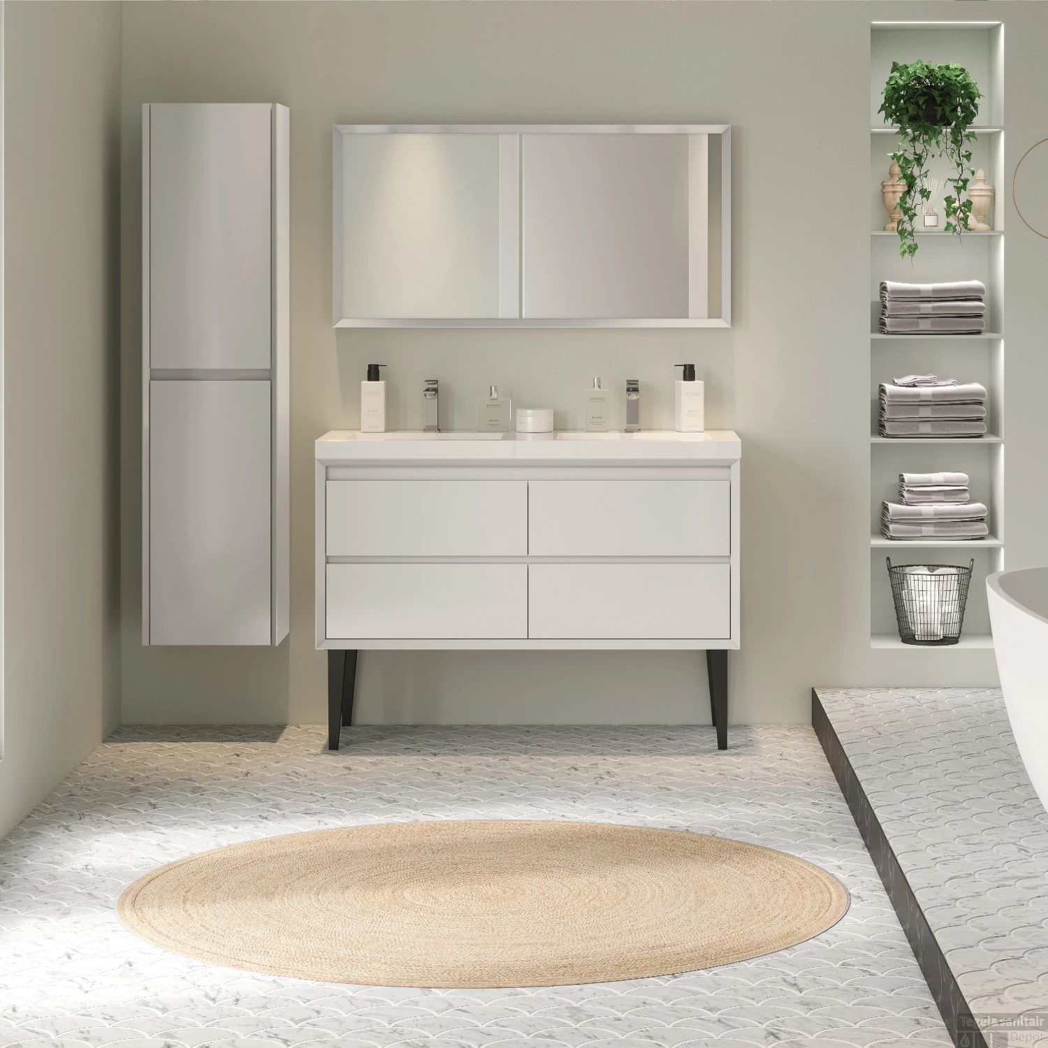 Wastafelonderkast Allibert Delta Olav 120x54x46 Cm Mat Wit - Afbeelding 2