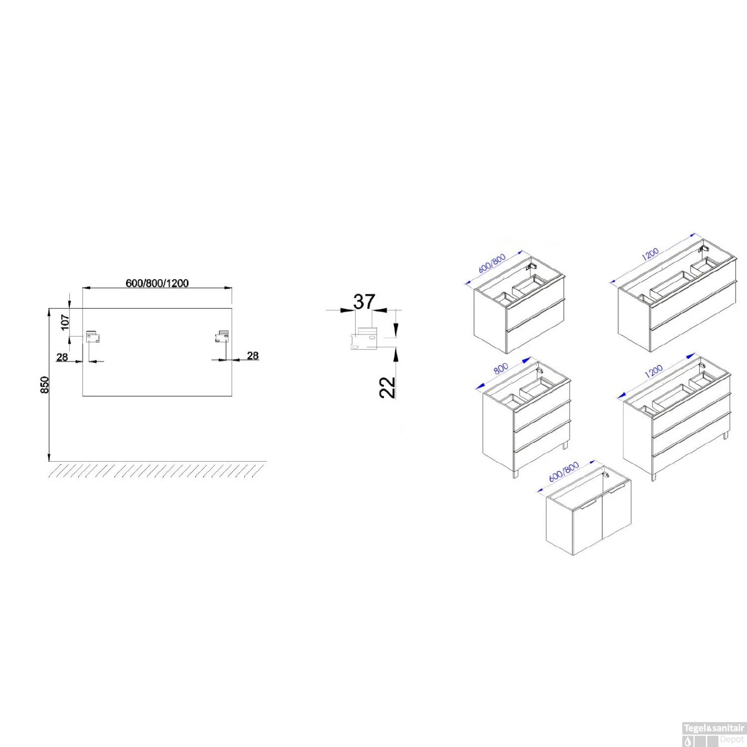 Wastafelonderkast Allibert Santiago Olav 2 Lades Soft Close Glanzend Wit 120x55x46 Cm - Afbeelding 2