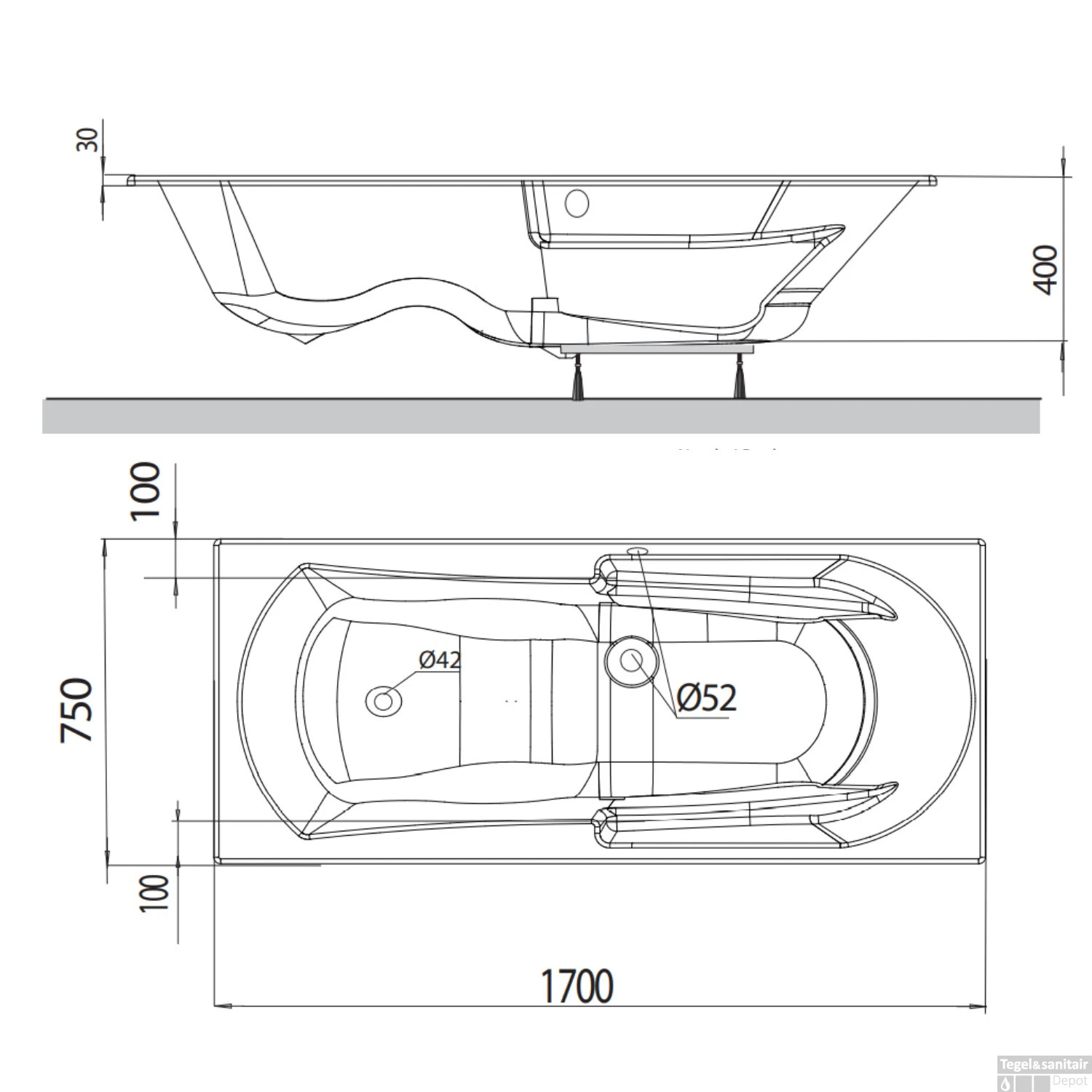 Whirlpoolbad Allibert Moovance Essentia 170x75x53 Cm Incl. Poten Wit - Afbeelding 5